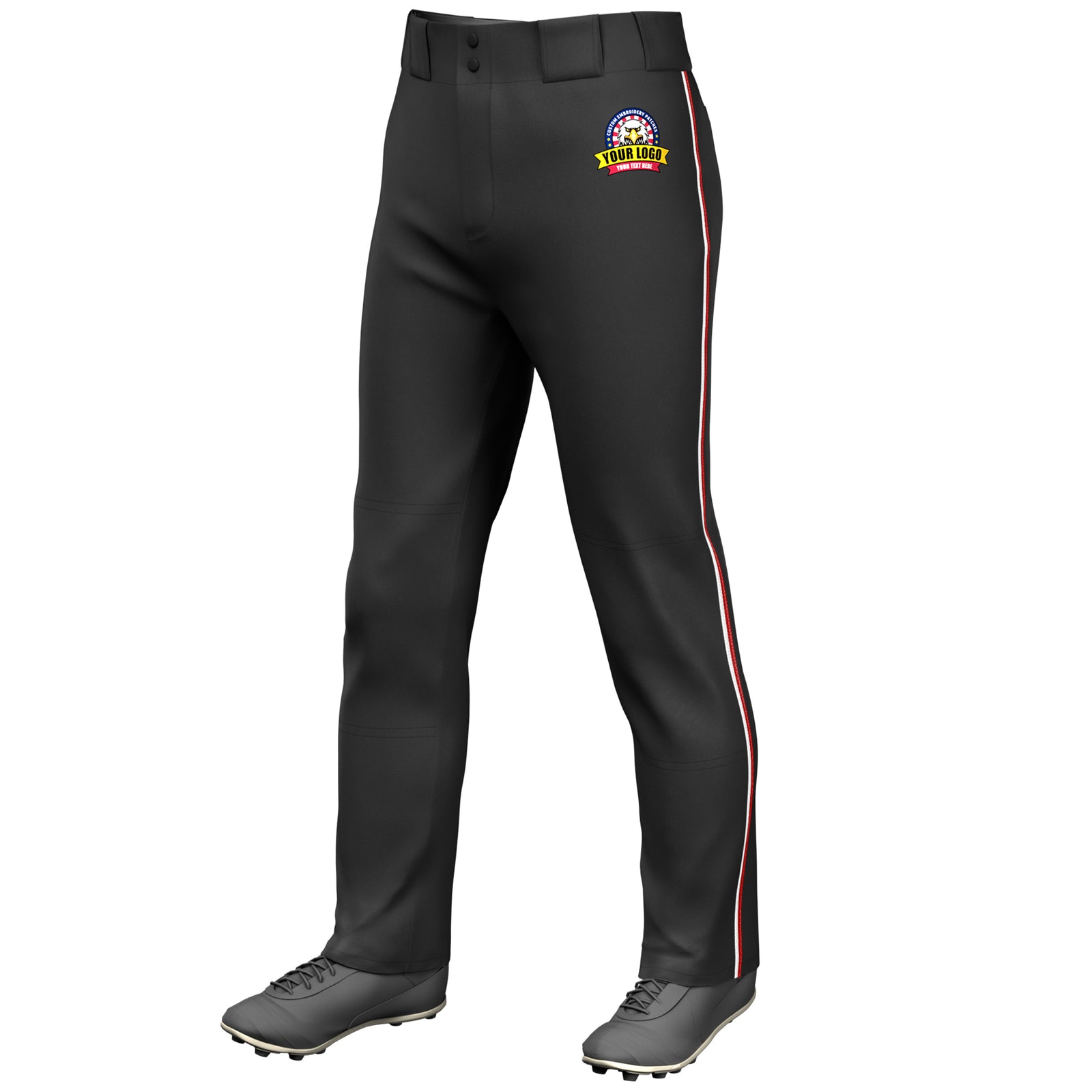 Custom Black White-Red Classic Fit Stretch Practice Loose-fit Baseball Pants