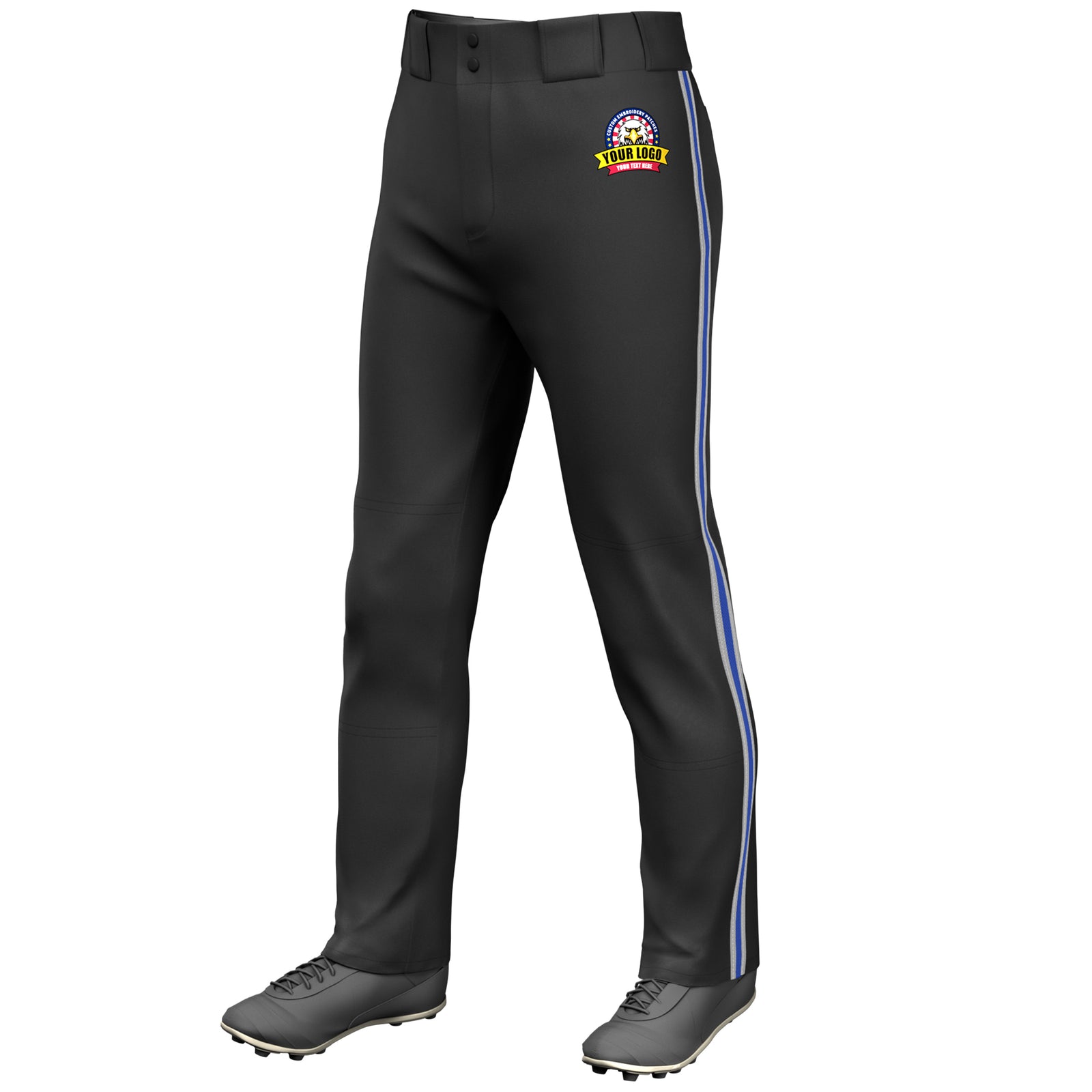 Custom Black Gray Royal-Gray Classic Fit Stretch Practice Loose-fit Baseball Pants