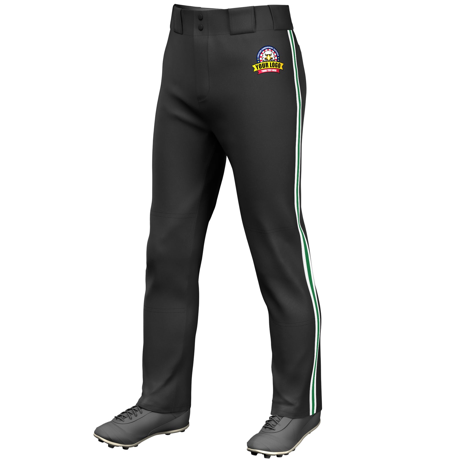 Custom Black White Kelly Green-White Classic Fit Stretch Practice Loose-fit Baseball Pants
