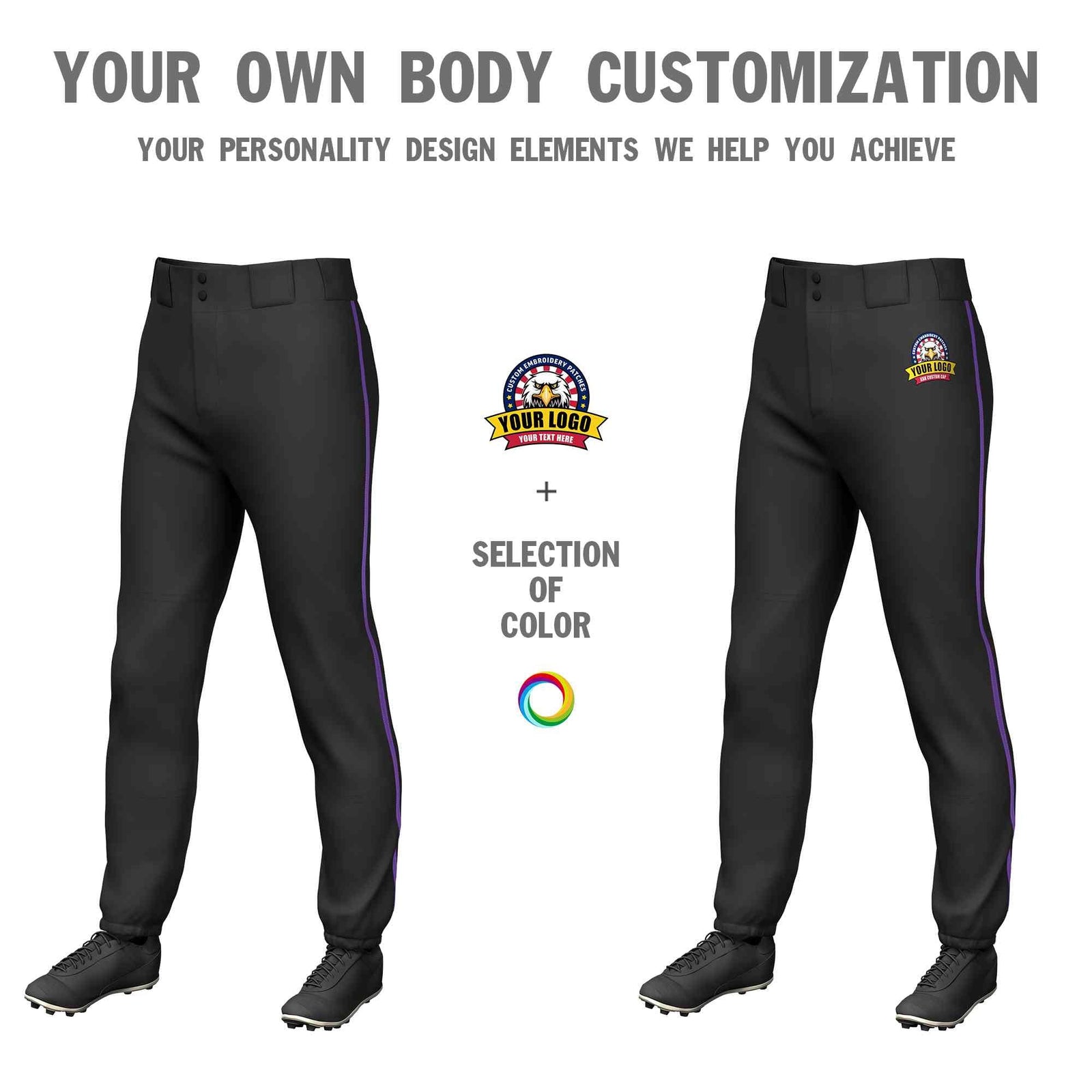 Custom Black Purple Classic Fit Stretch Practice Pull-up Baseball Pants