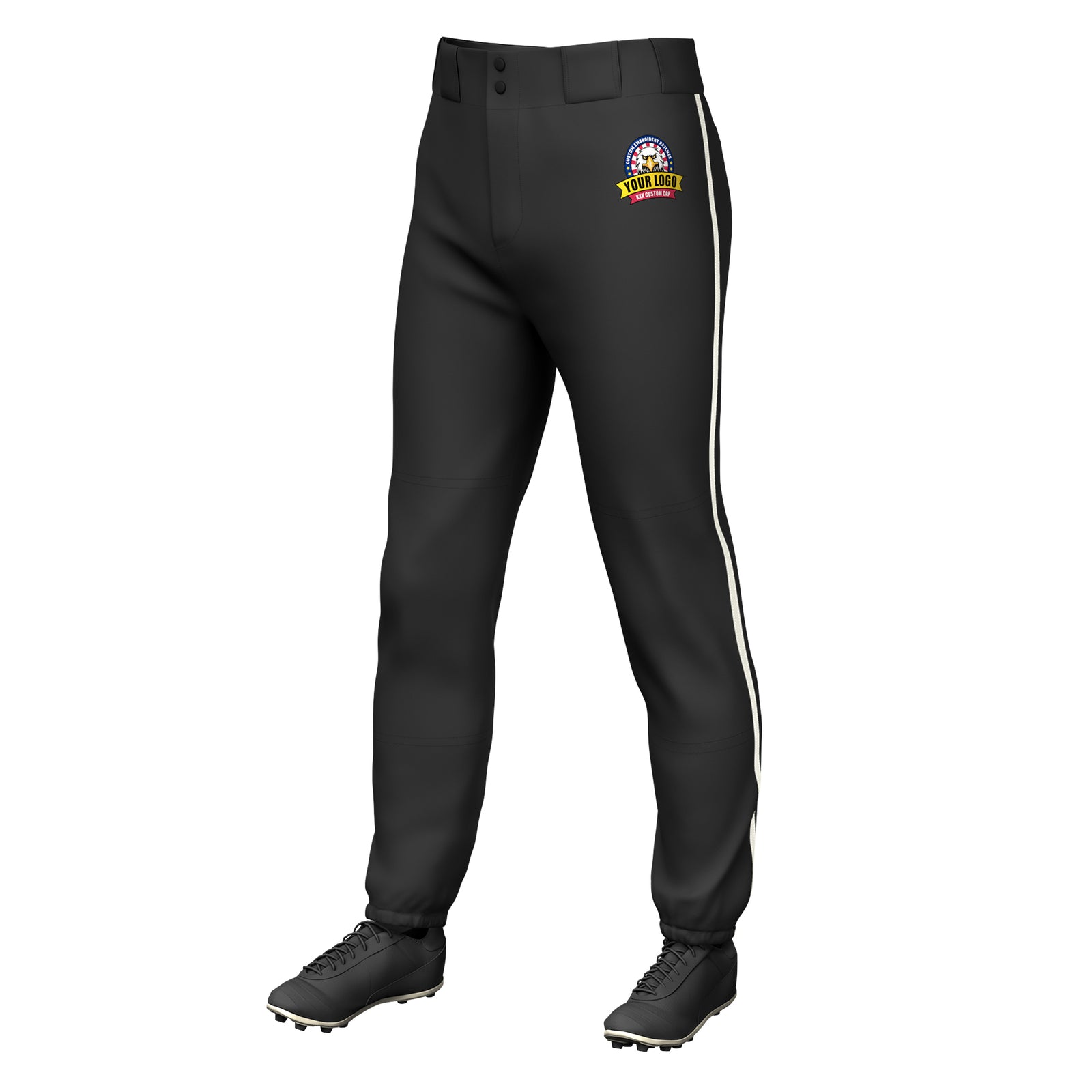 Custom Black Cream Classic Fit Stretch Practice Pull-up Baseball Pants