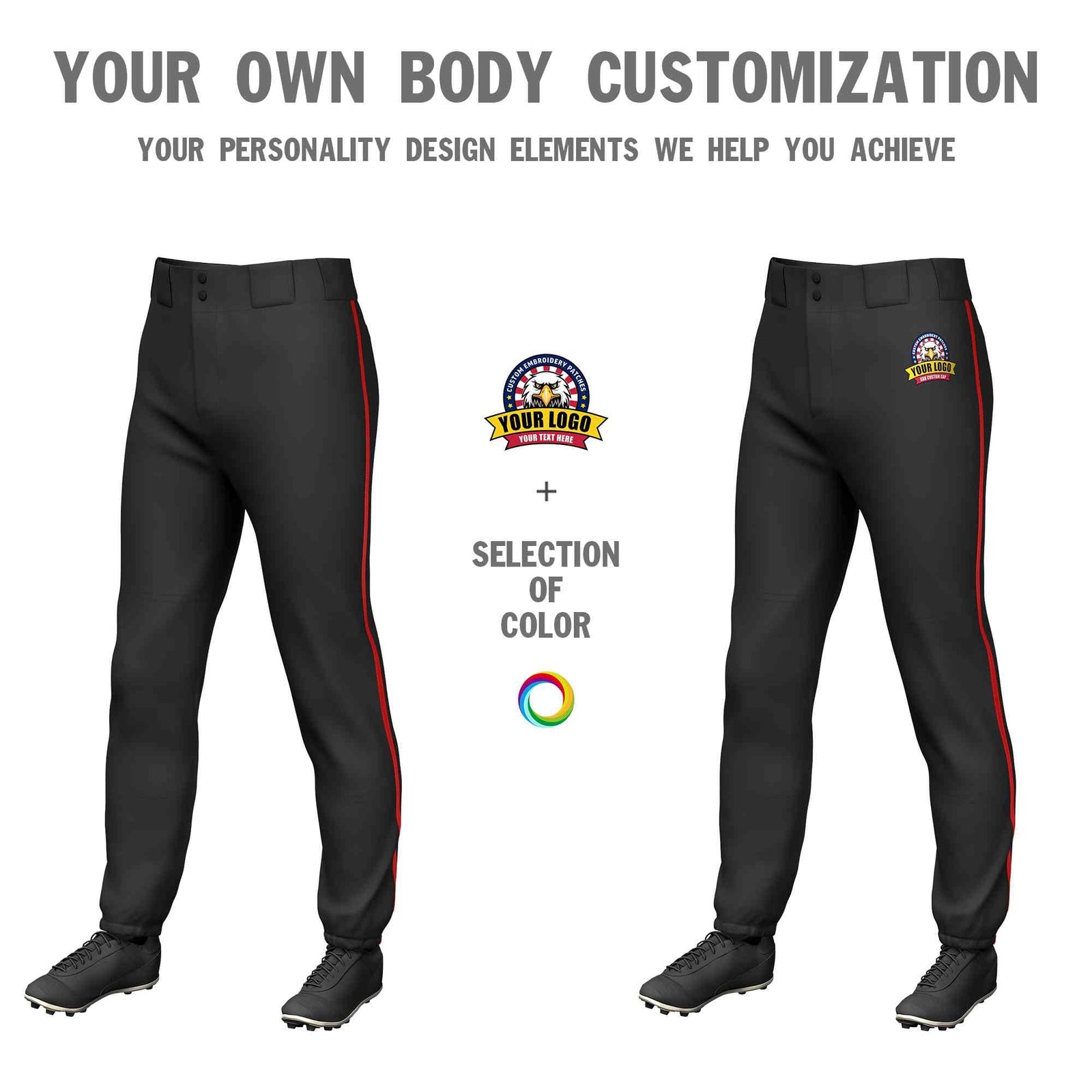 Custom Black Red Classic Fit Stretch Practice Pull-up Baseball Pants