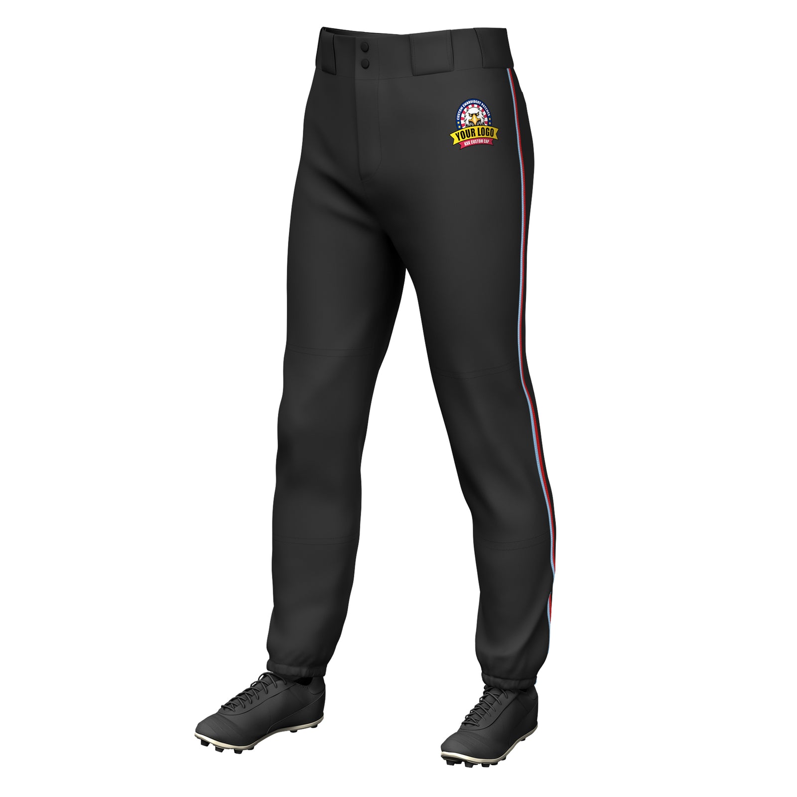 Custom Black Light Blue-Red Classic Fit Stretch Practice Pull-up Baseball Pants
