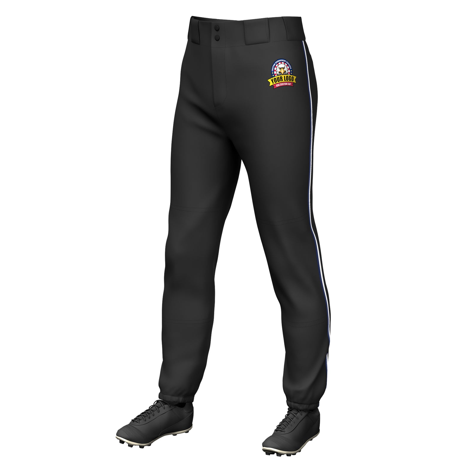 Custom Black Navy-White Classic Fit Stretch Practice Pull-up Baseball Pants