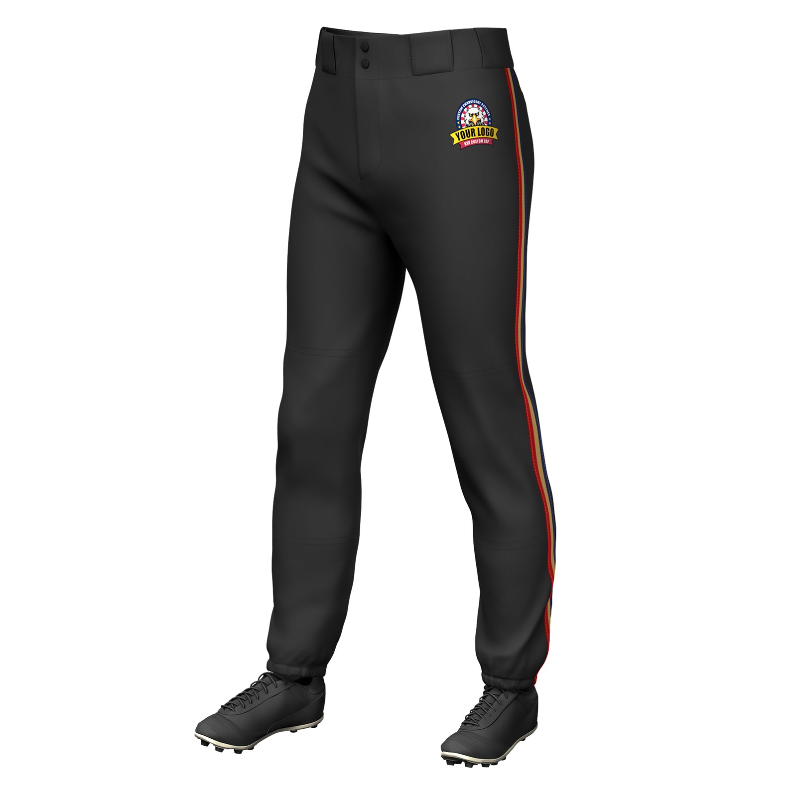 Custom Black Navy Old Gold-Red Classic Fit Stretch Practice Pull-up Baseball Pants