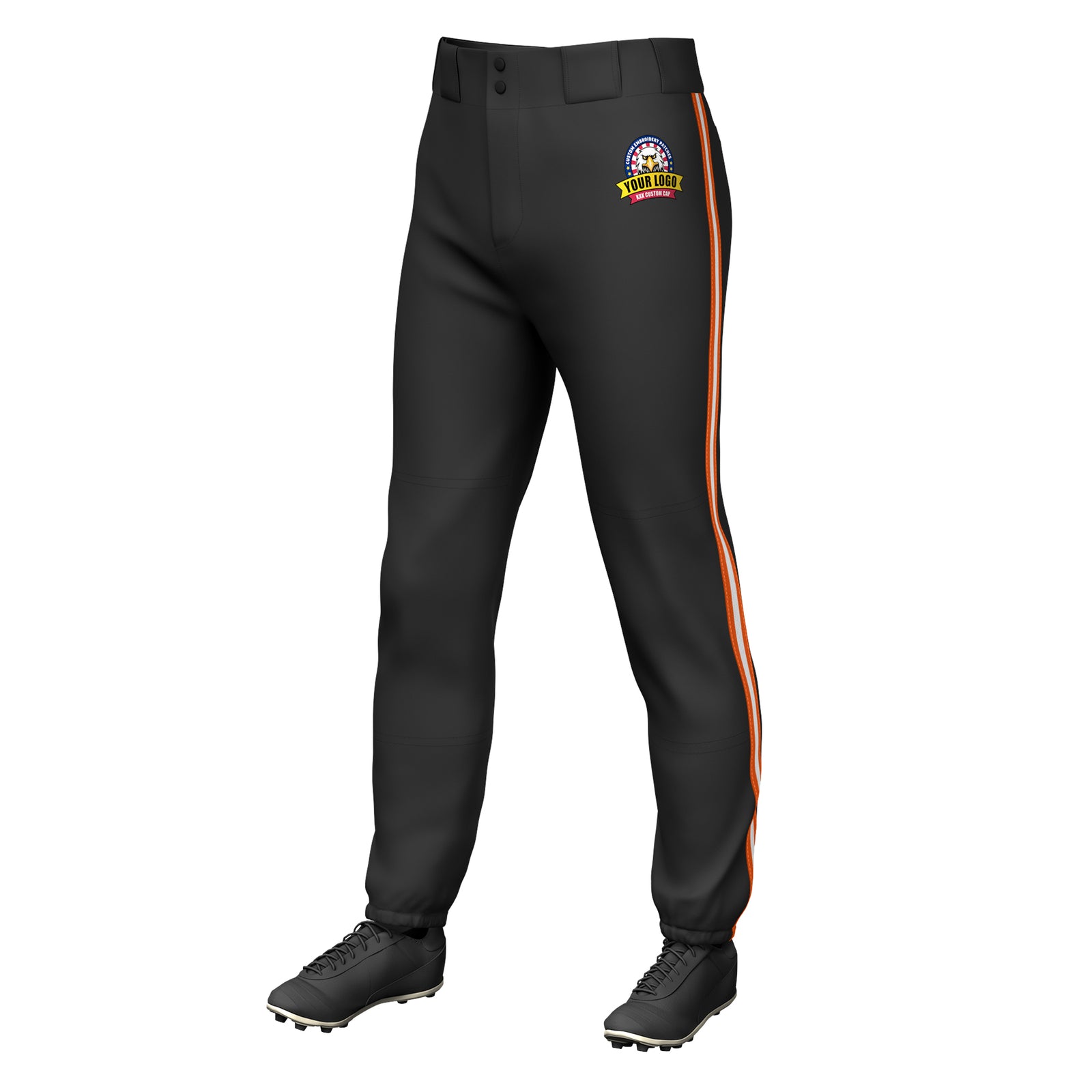 Custom Black Orange White-Orange Classic Fit Stretch Practice Pull-up Baseball Pants
