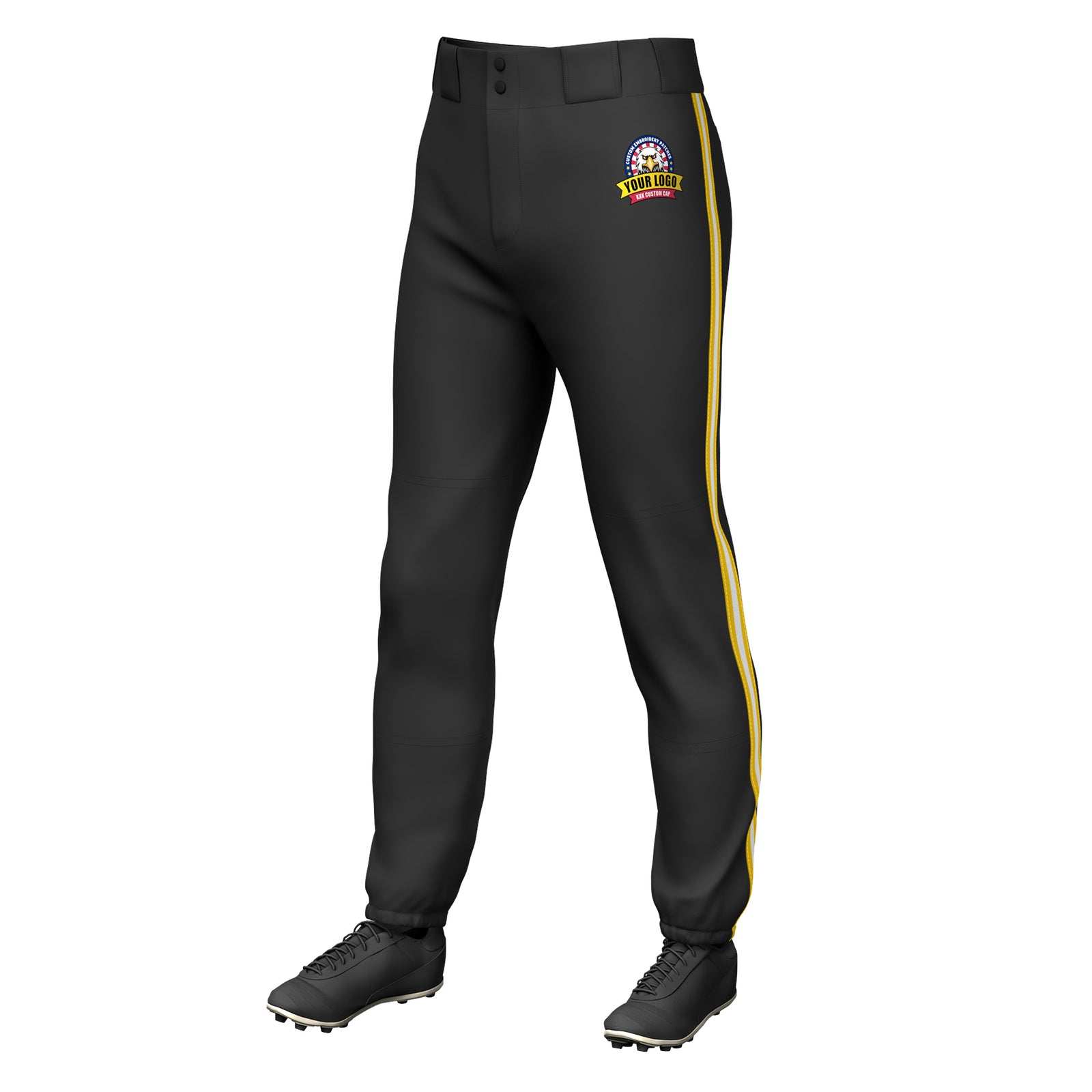 Custom Black Yellow White-Yellow Classic Fit Stretch Practice Pull-up Baseball Pants