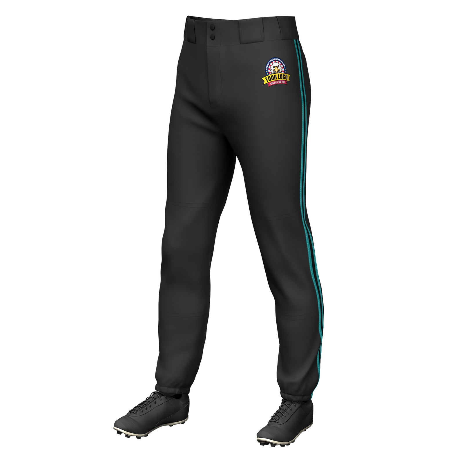 Custom Black Aqua Classic Fit Stretch Practice Pull-up Baseball Pants