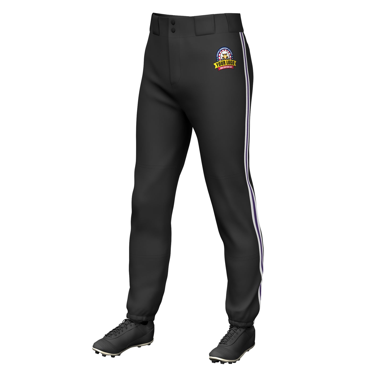 Custom Black White Purple-White Classic Fit Stretch Practice Pull-up Baseball Pants
