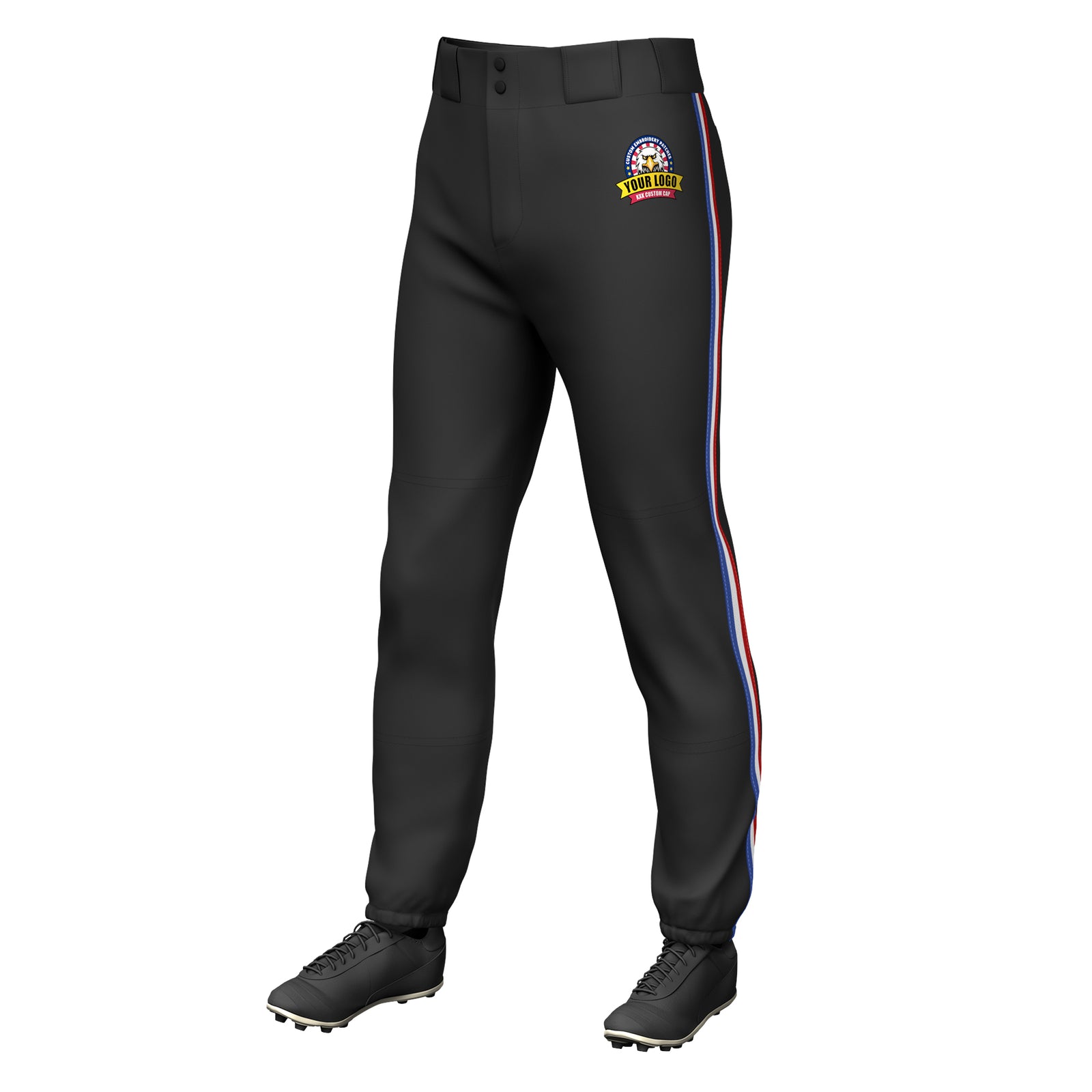 Custom Black Royal White-Red Classic Fit Stretch Practice Pull-up Baseball Pants