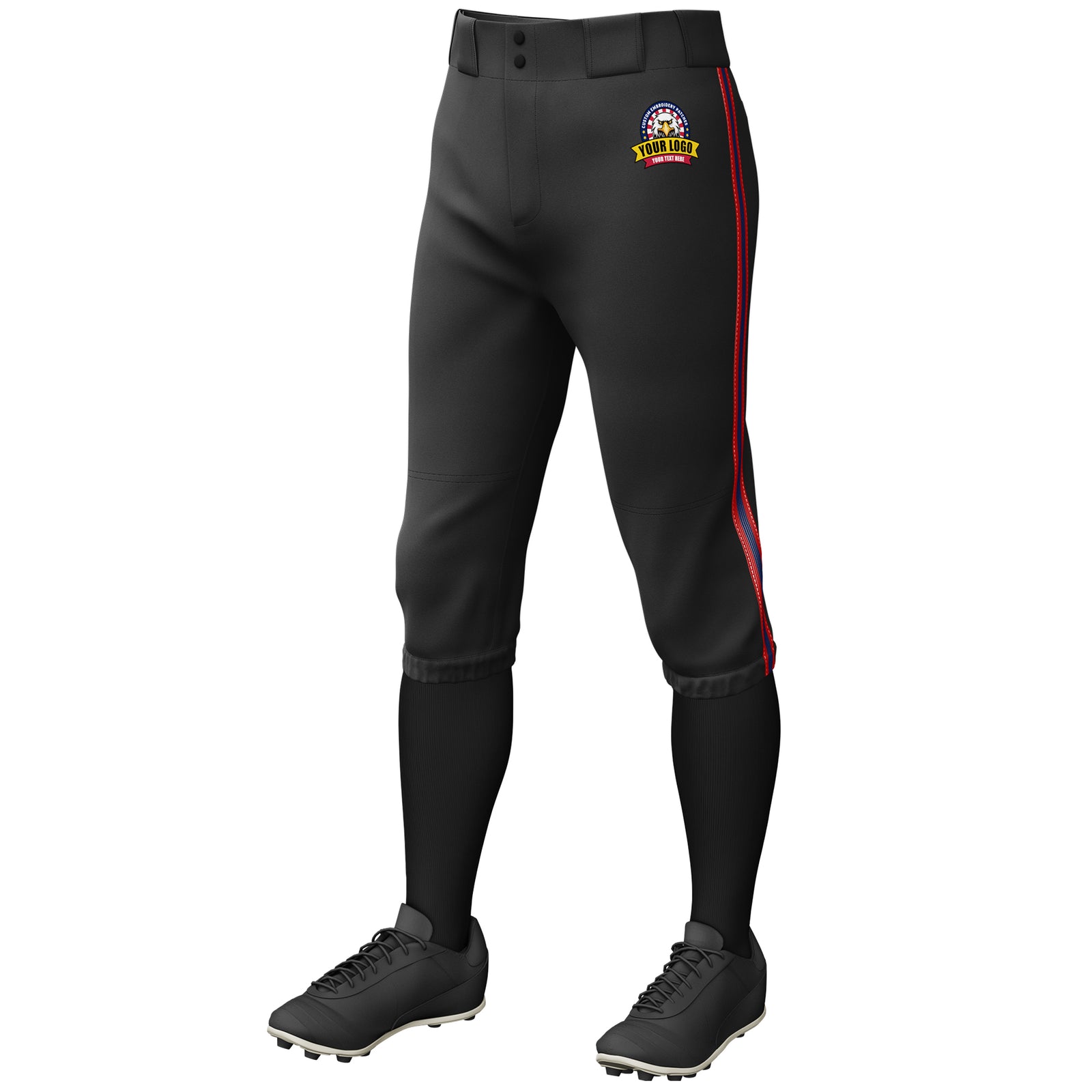 Custom Black Red Navy-Red Classic Fit Stretch Practice Knickers Baseball Pants