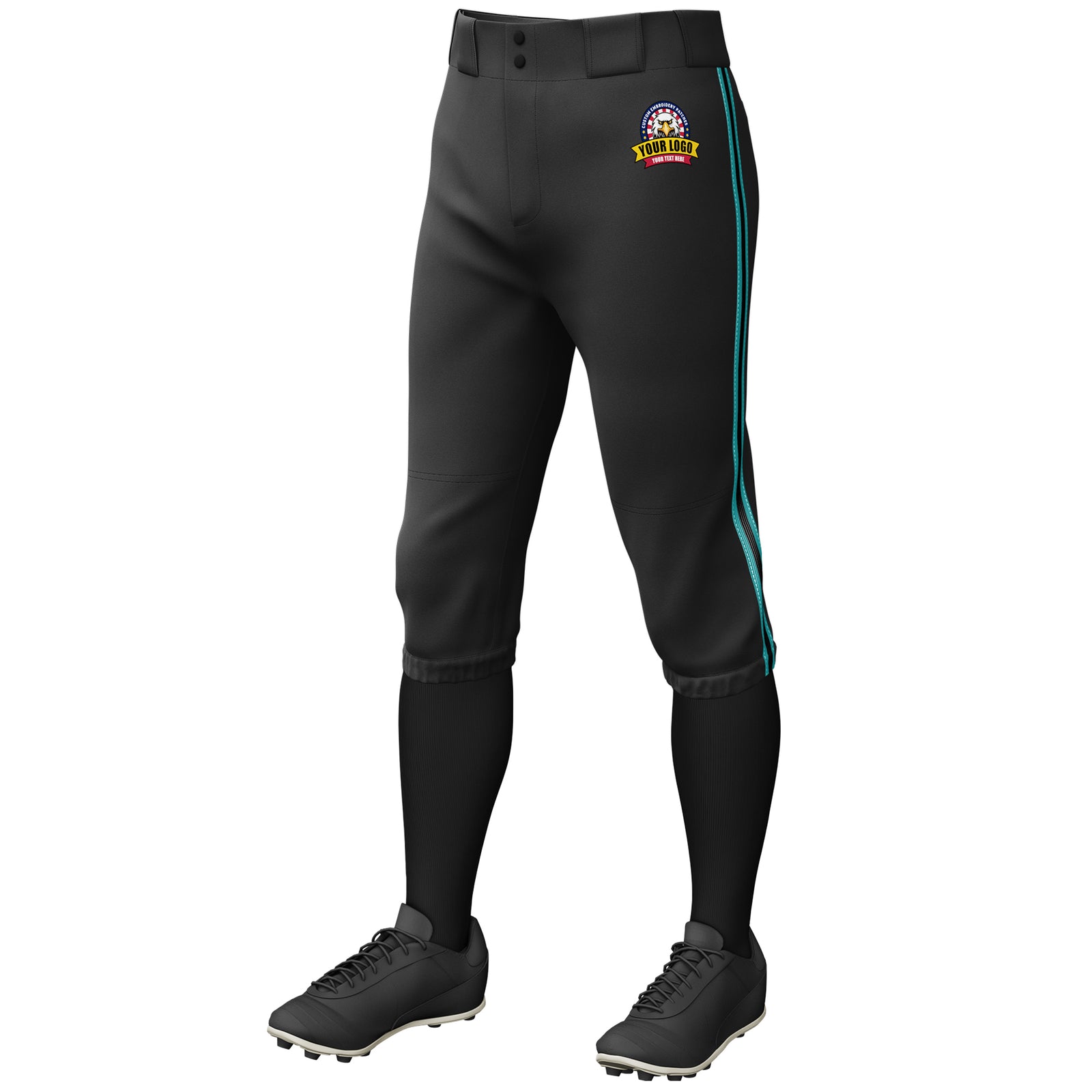 Custom Black Aqua Classic Fit Stretch Practice Knickers Baseball Pants