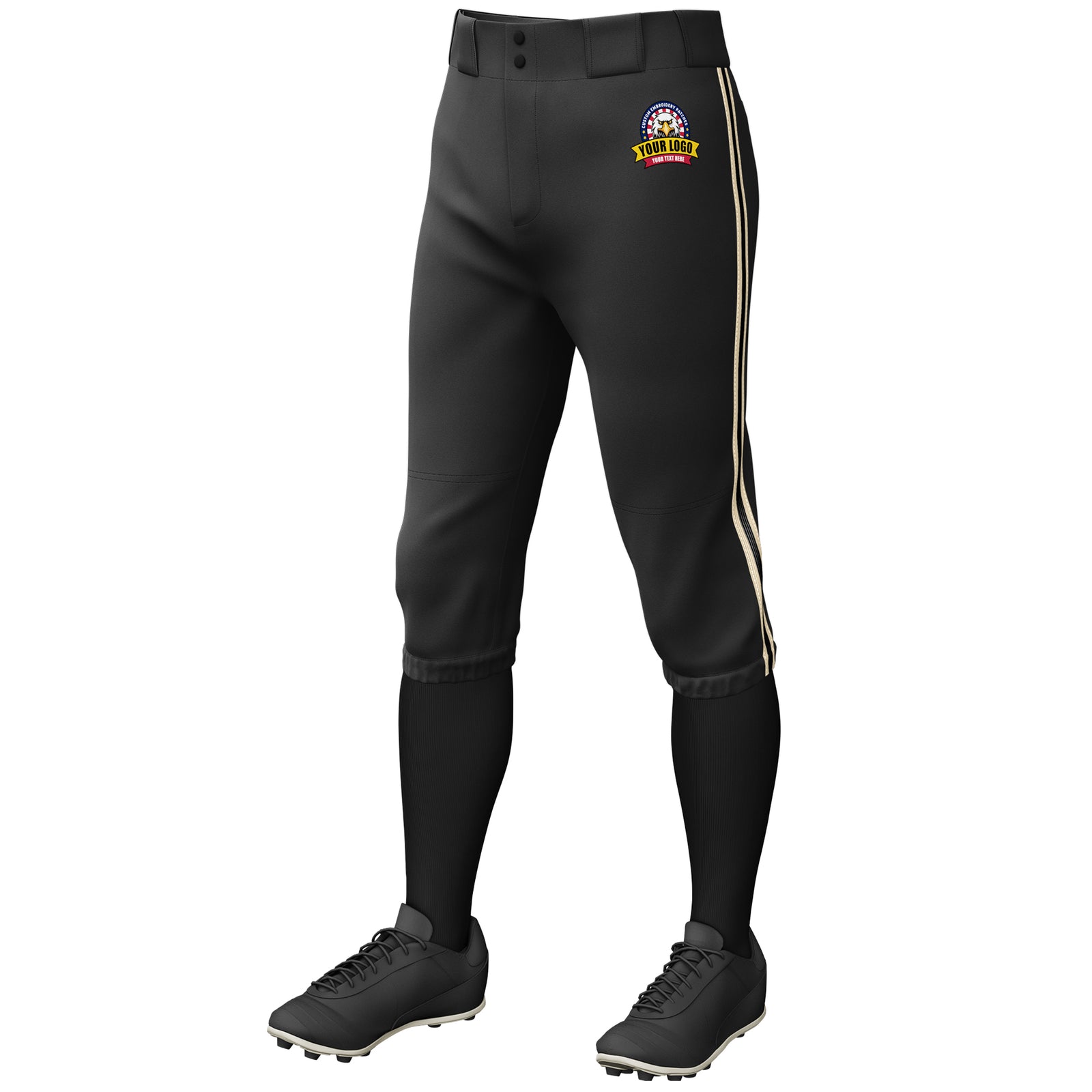 Custom Black Khaki Black-Khaki Classic Fit Stretch Practice Knickers Baseball Pants