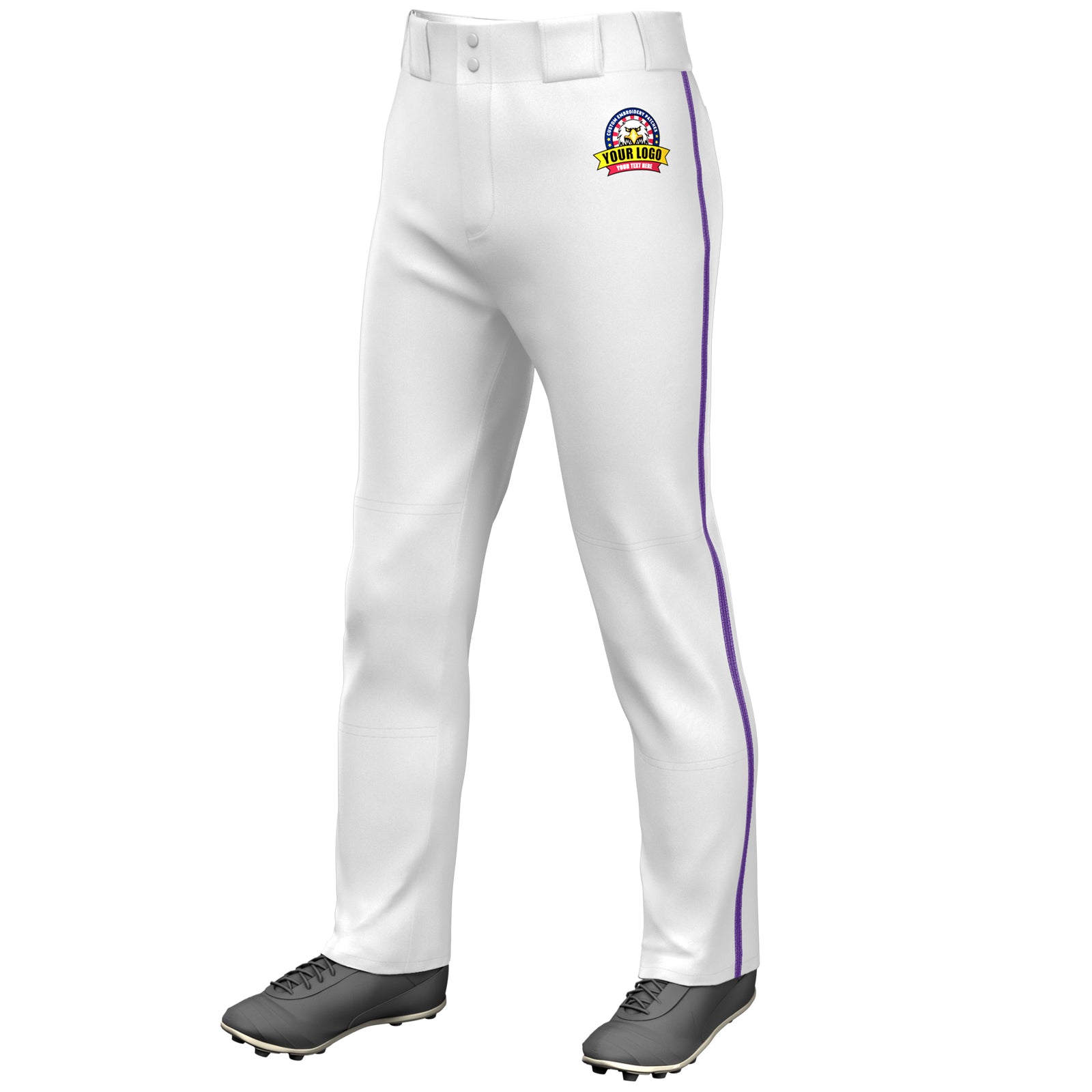 Custom White Purple Classic Fit Stretch Practice Loose-fit Baseball Pants