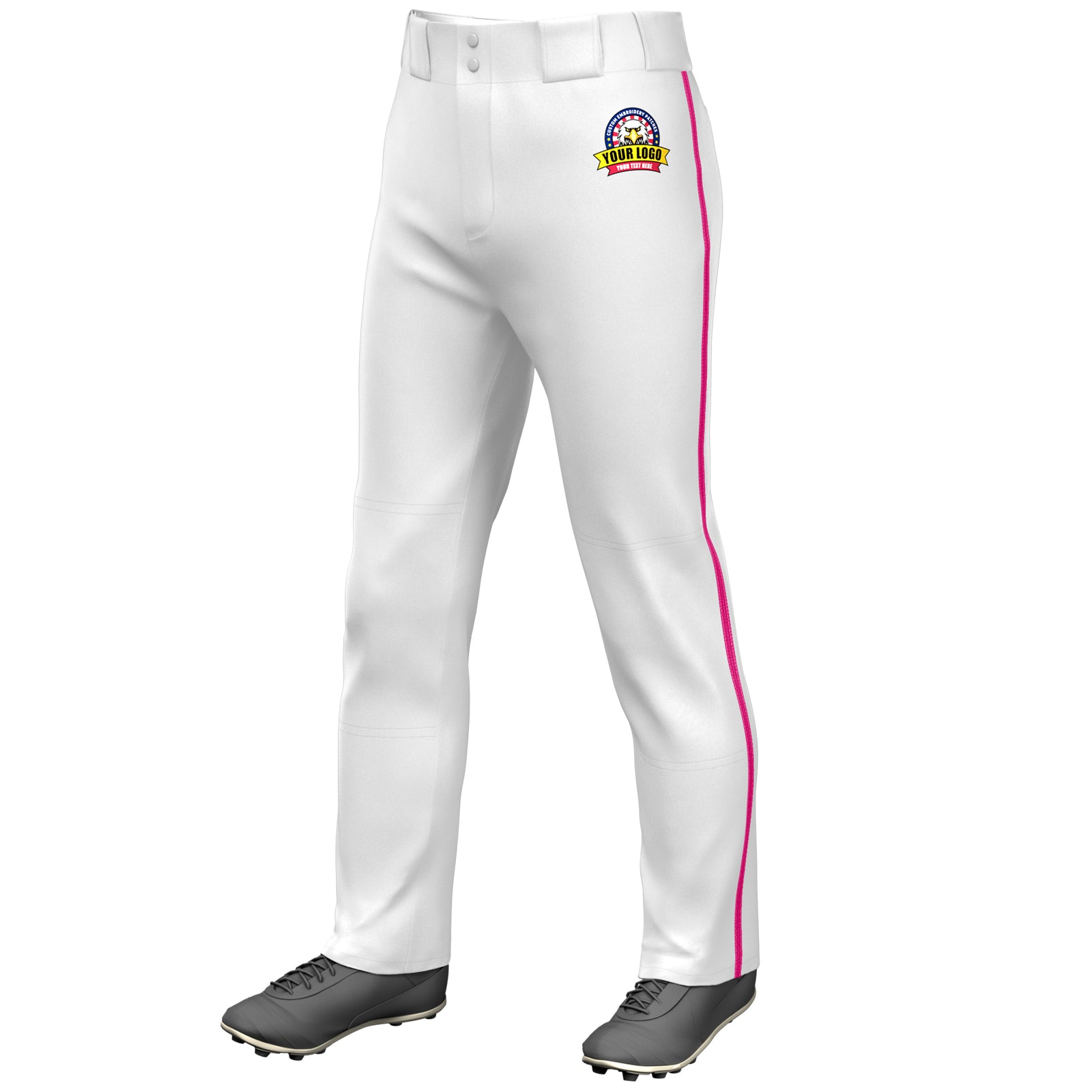 Custom White Pink Classic Fit Stretch Practice Loose-fit Baseball Pants