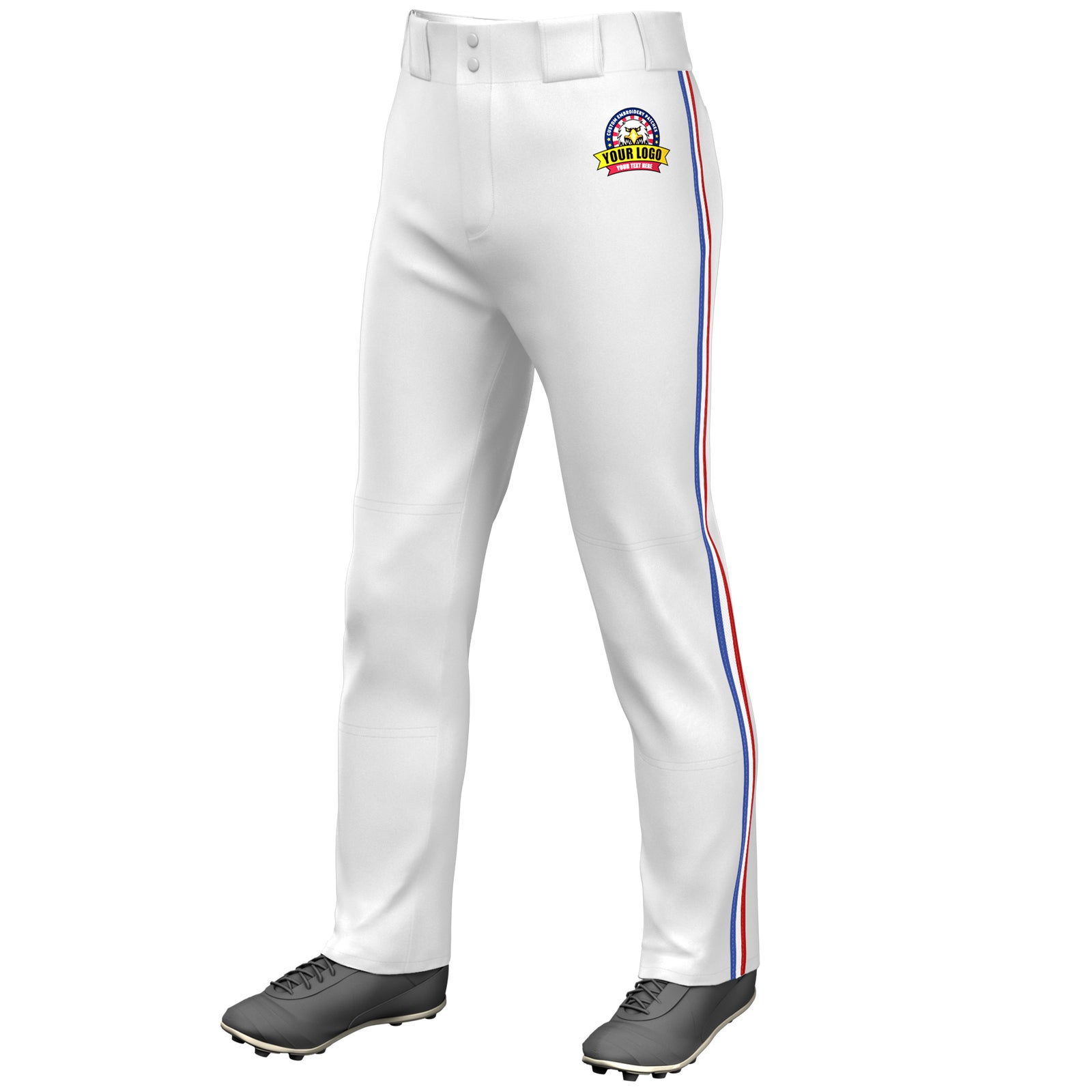 Custom White Royal White-Red Classic Fit Stretch Practice Loose-fit Baseball Pants