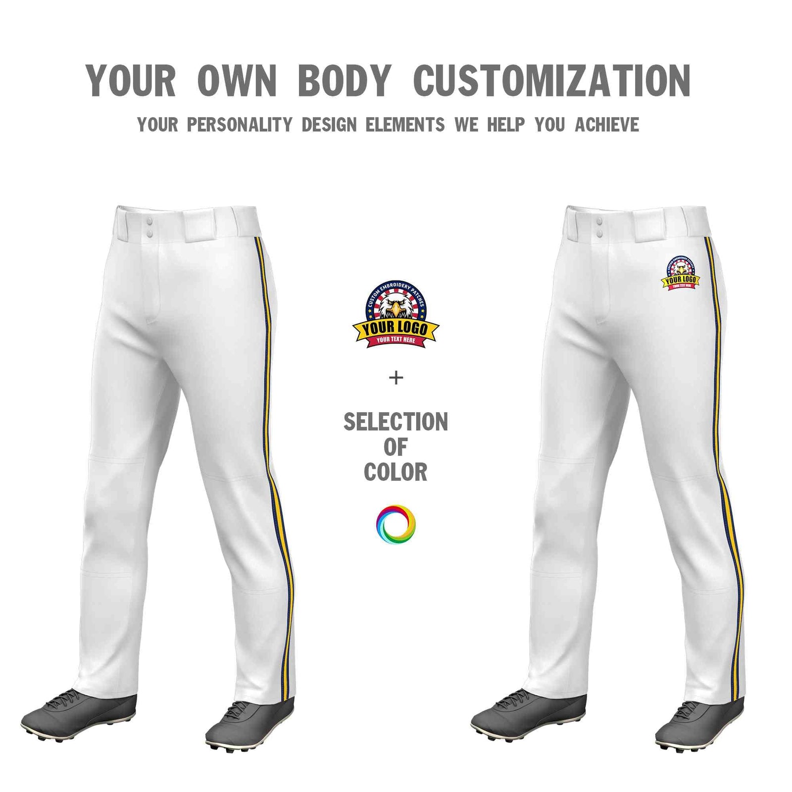 Custom White Navy Gold-Navy Classic Fit Stretch Practice Loose-fit Baseball Pants