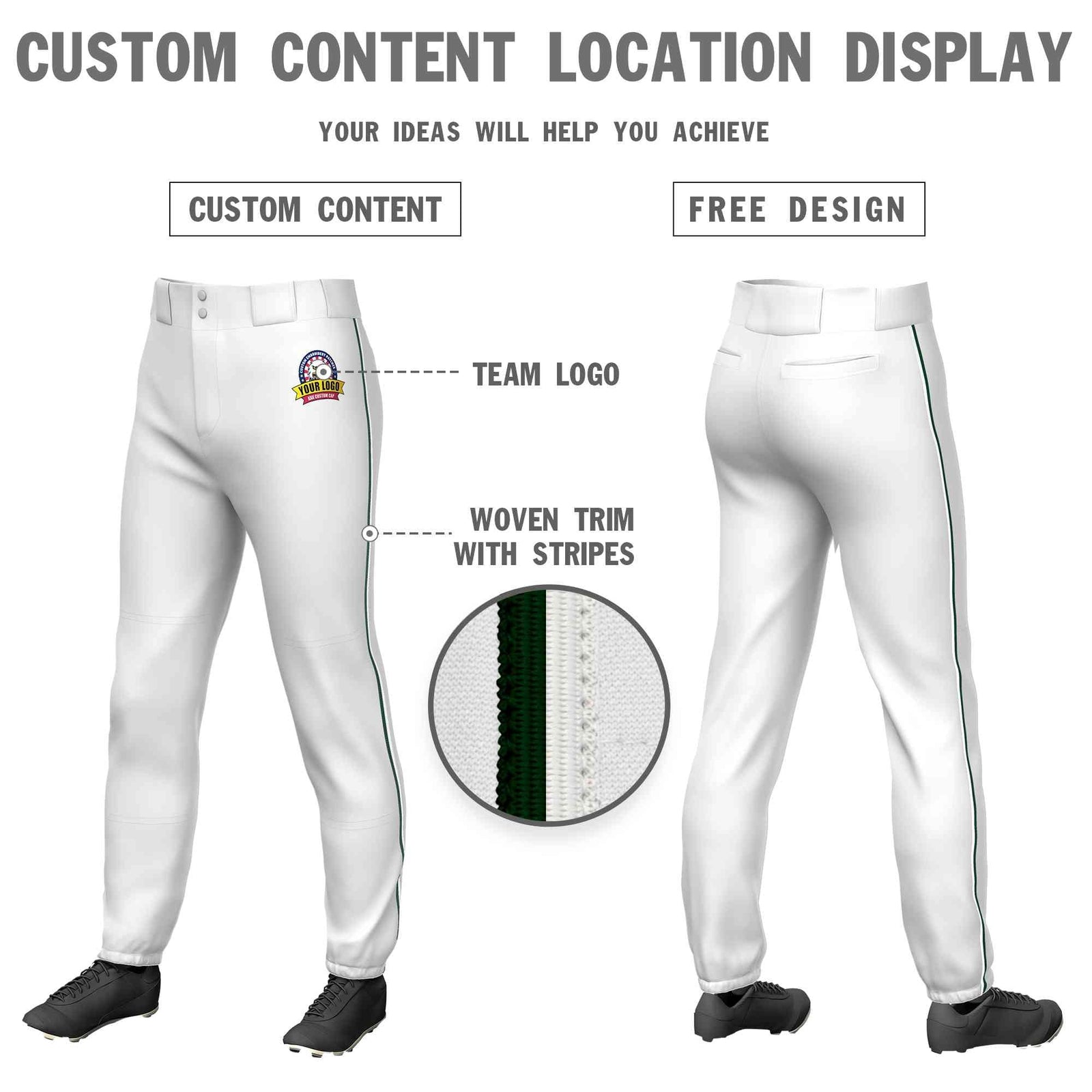 Custom White Black-White Classic Fit Stretch Practice Pull-up Baseball Pants