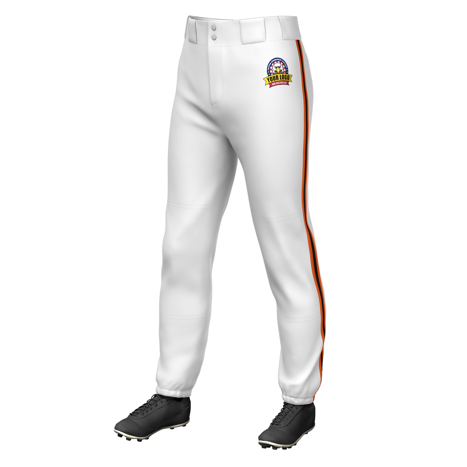 Custom White Orange Black-Orange Classic Fit Stretch Practice Pull-up Baseball Pants