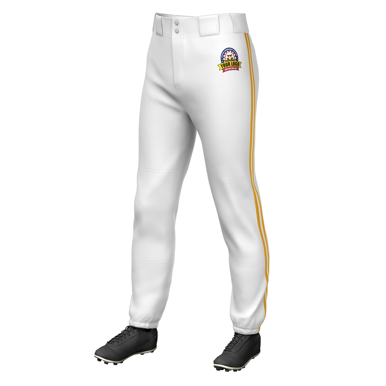 Custom White Yellow White-Yellow Classic Fit Stretch Practice Pull-up Baseball Pants