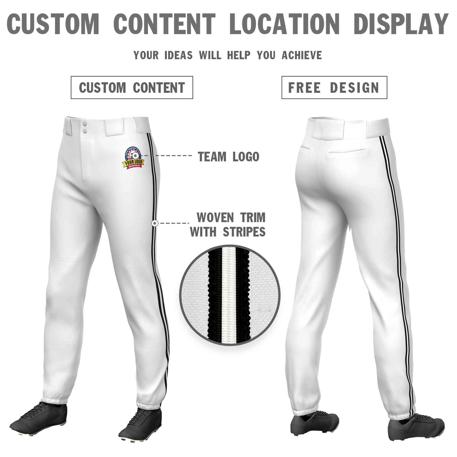 Custom White Black White-Black Classic Fit Stretch Practice Pull-up Baseball Pants