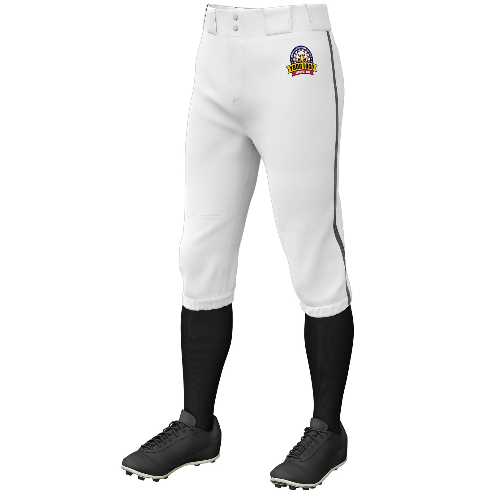 Custom White Dark Gray Classic Fit Stretch Practice Knickers Baseball Pants