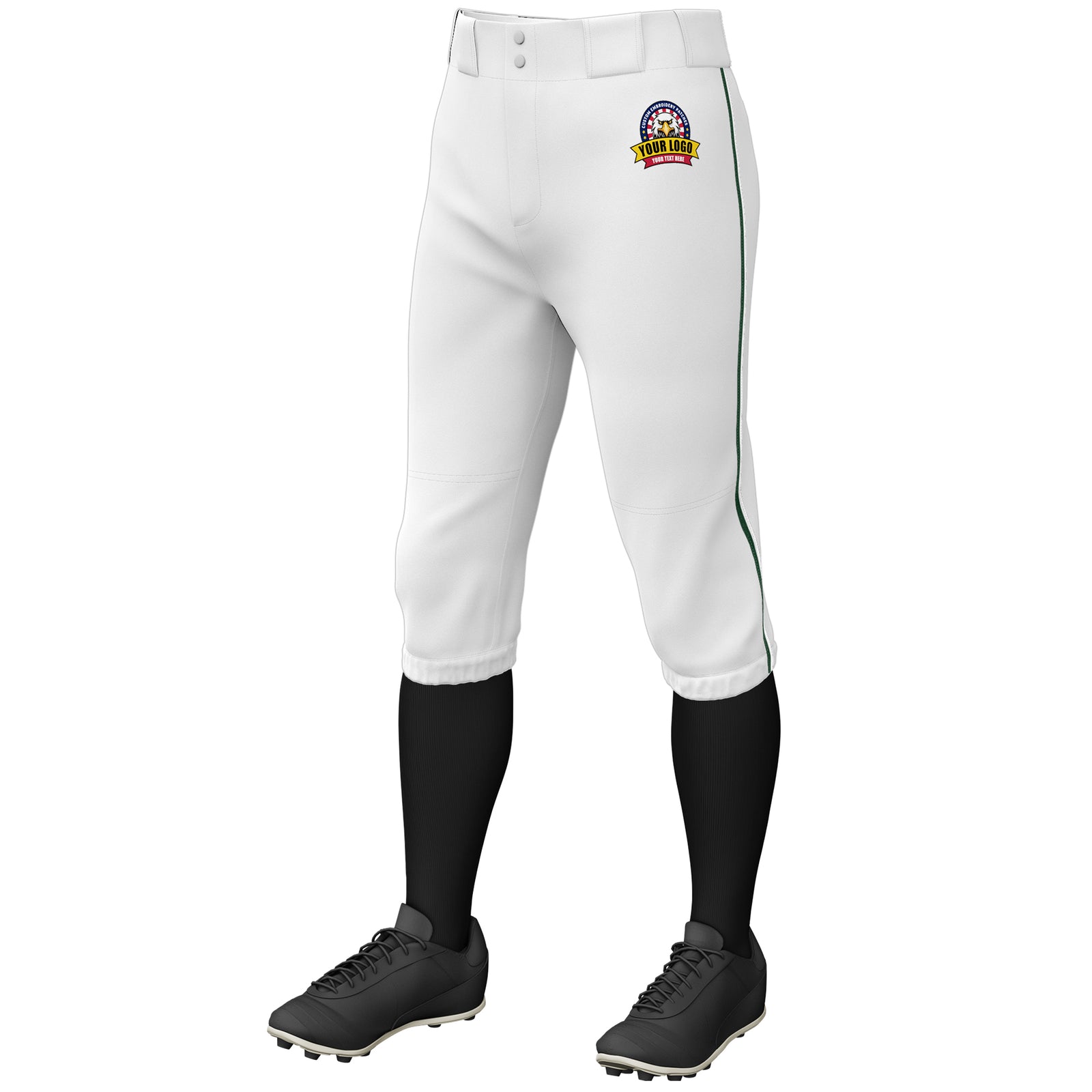 Custom White Green-White Classic Fit Stretch Practice Knickers Baseball Pants