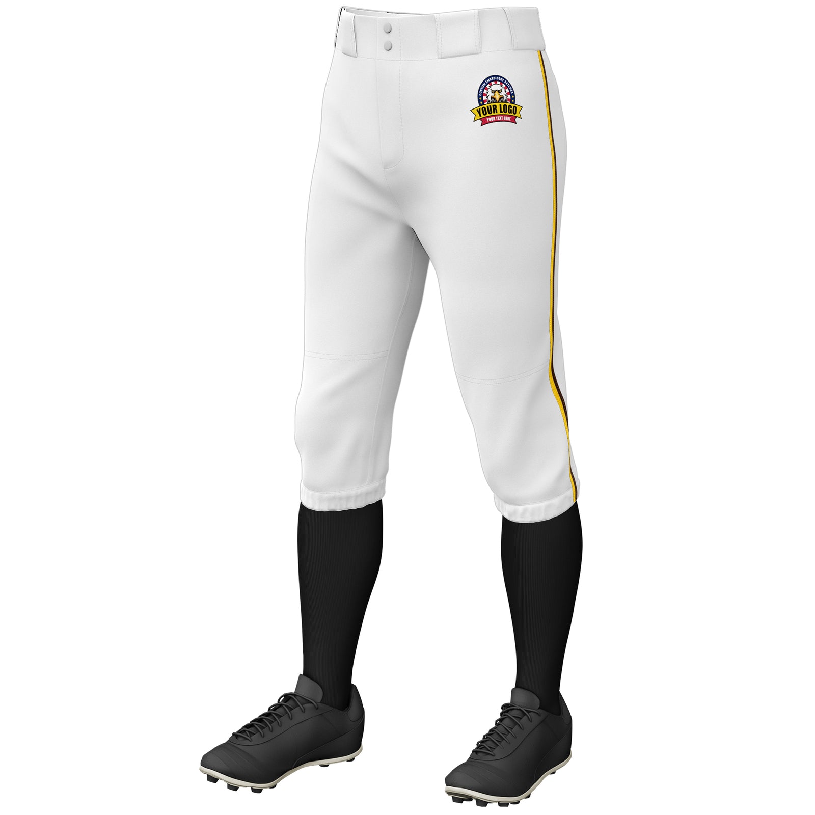 Custom White Gold-Brown Classic Fit Stretch Practice Knickers Baseball Pants