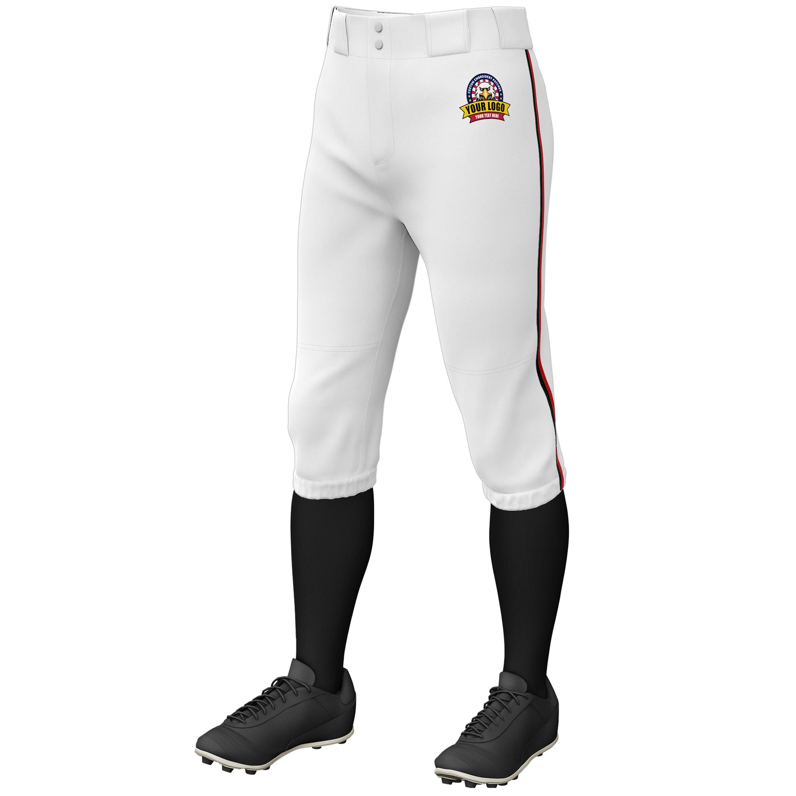 Custom White Black-Red Classic Fit Stretch Practice Knickers Baseball Pants