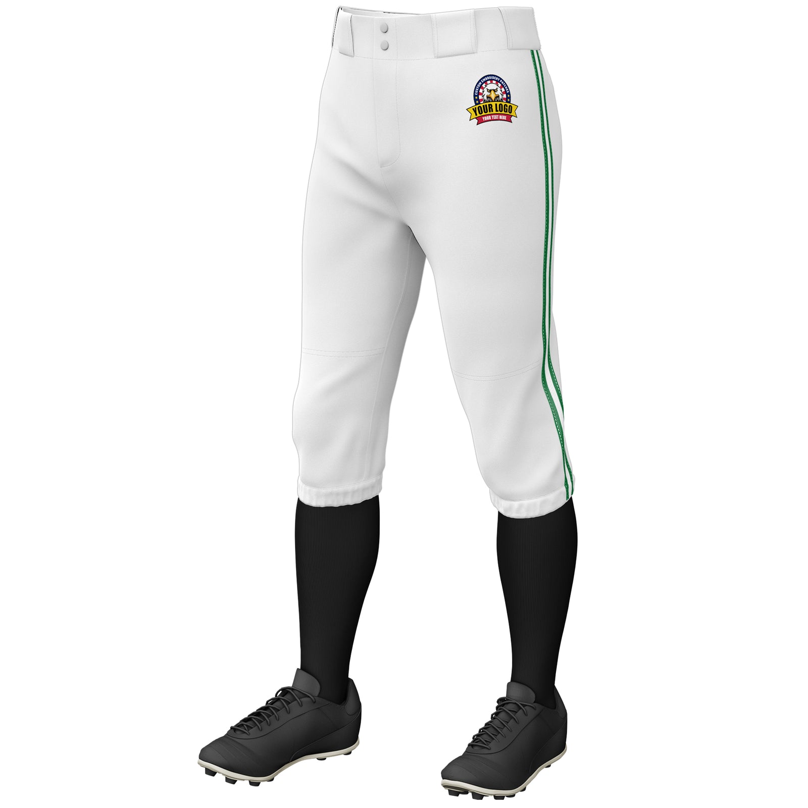 Custom White Kelly Green White-Kelly Green Classic Fit Stretch Practice Knickers Baseball Pants