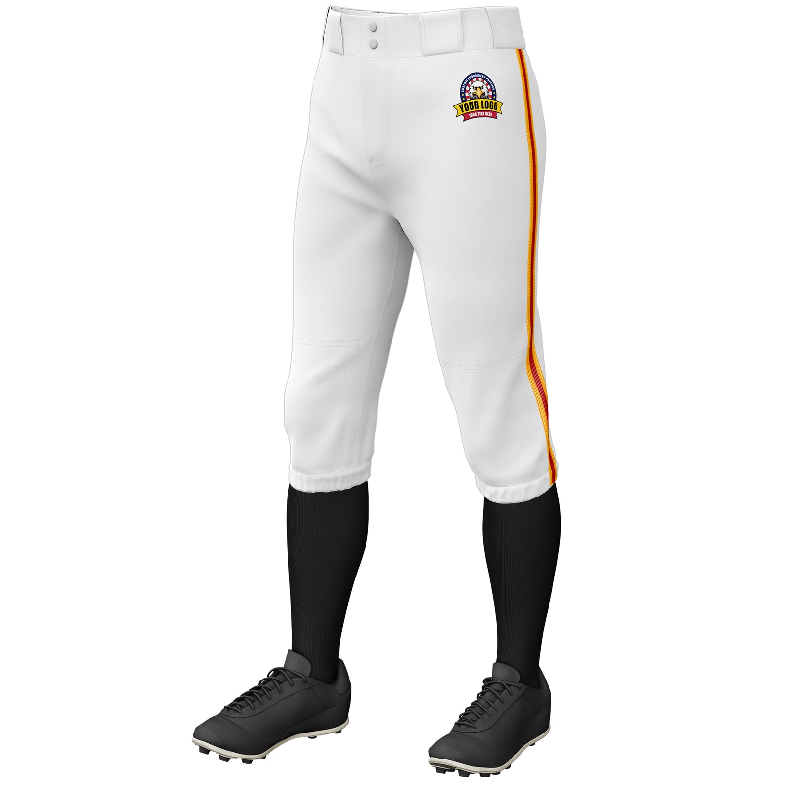 Custom White Yellow Red-Yellow Classic Fit Stretch Practice Knickers Baseball Pants