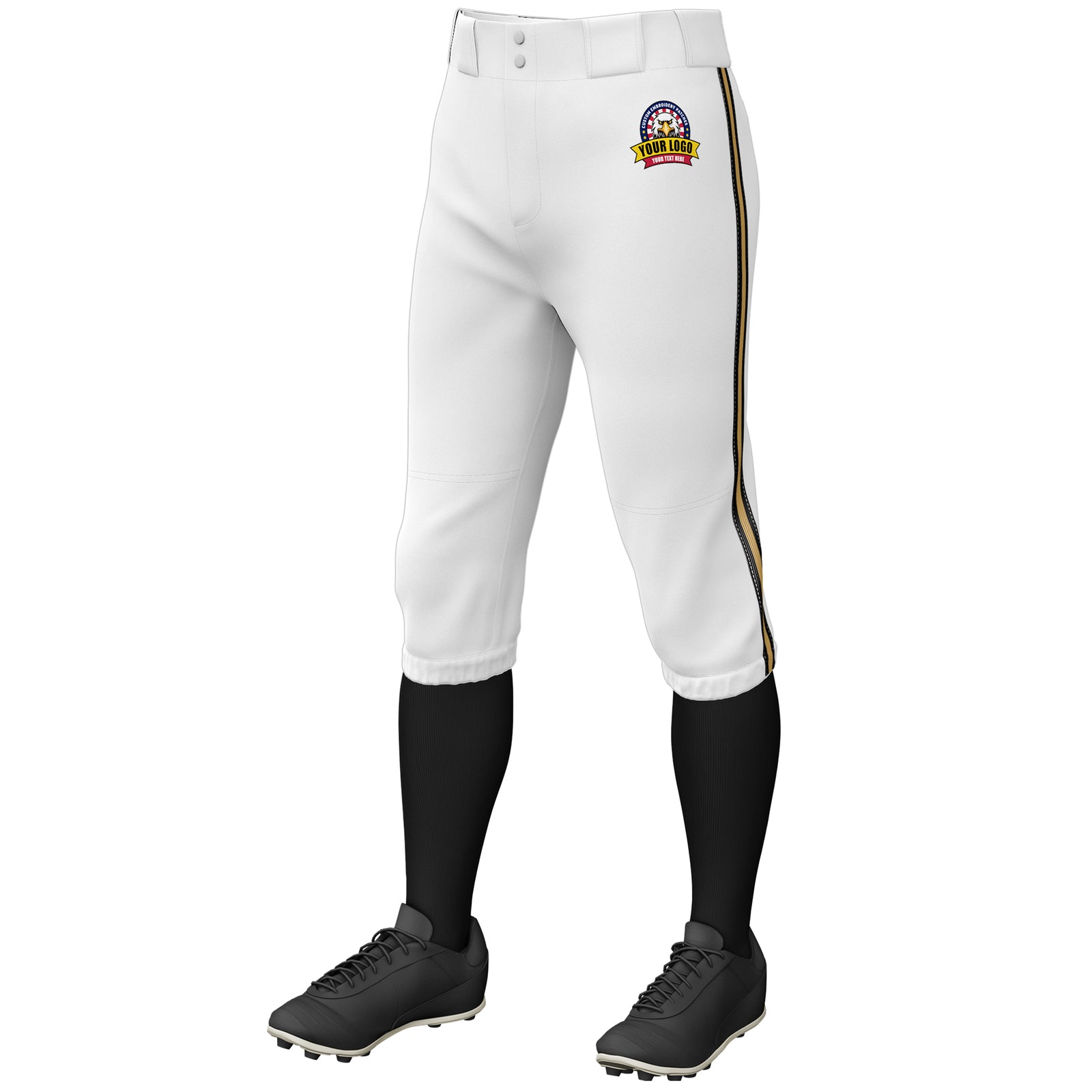 Custom White Black Old Gold-Black Classic Fit Stretch Practice Knickers Baseball Pants