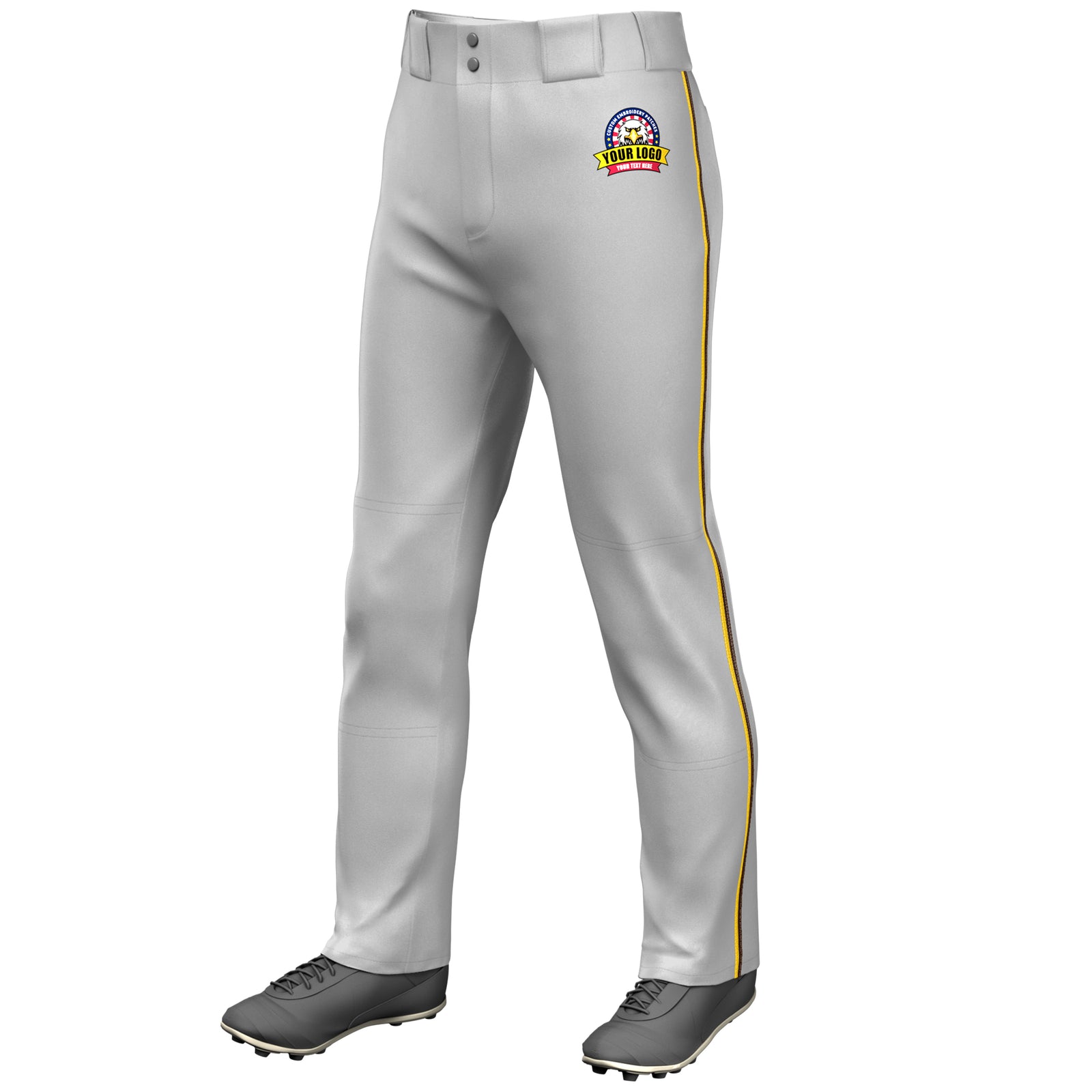Custom Gray Gold-Brown Classic Fit Stretch Practice Loose-fit Baseball Pants
