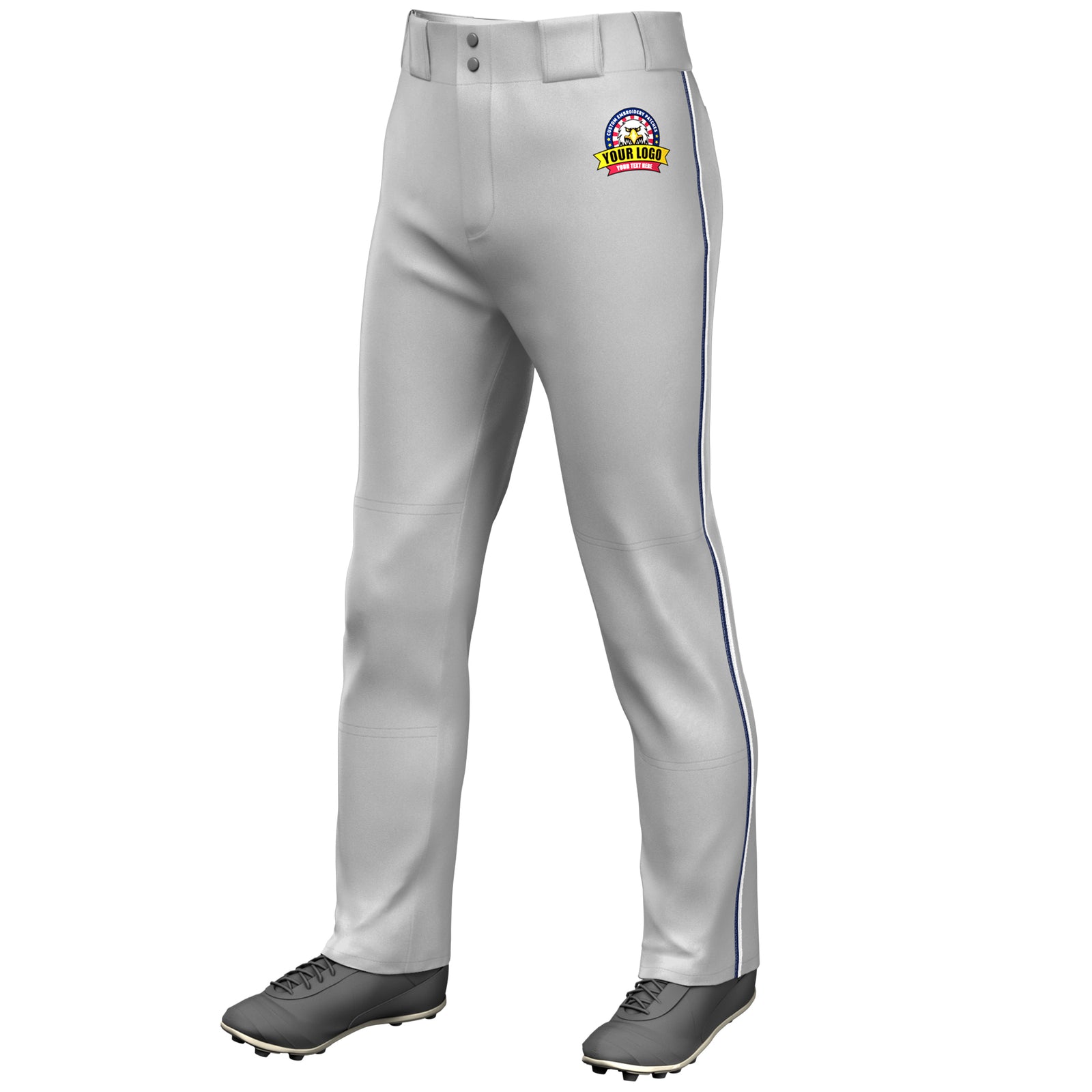Custom Gray Navy-White Classic Fit Stretch Practice Loose-fit Baseball Pants