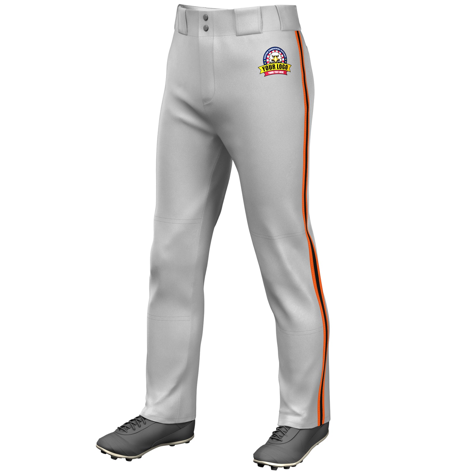 Custom Gray Orange Black-Orange Classic Fit Stretch Practice Loose-fit Baseball Pants