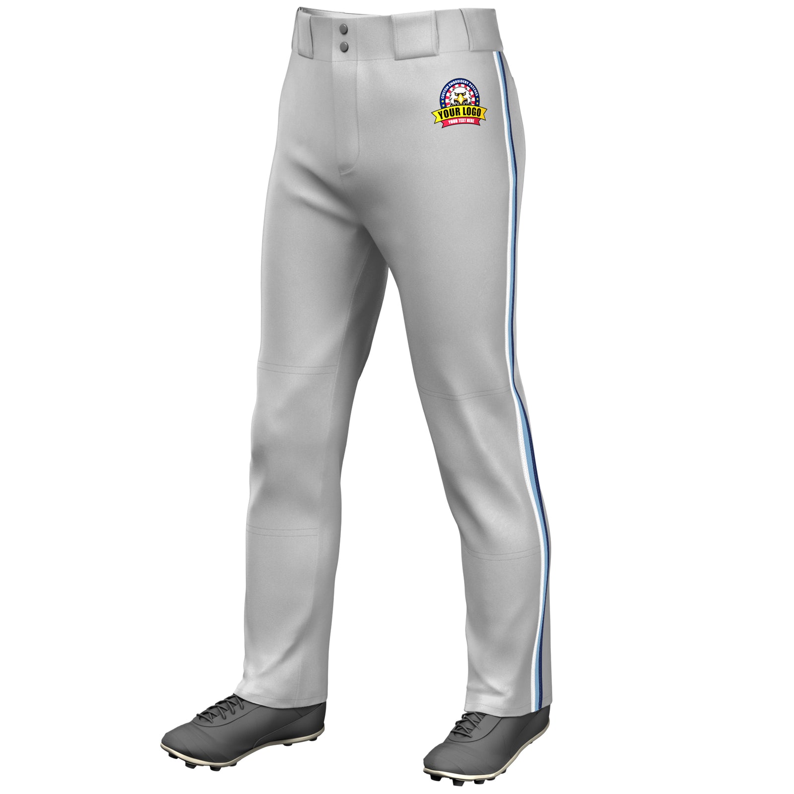 Custom Gray White Light Blue-Navy Classic Fit Stretch Practice Loose-fit Baseball Pants