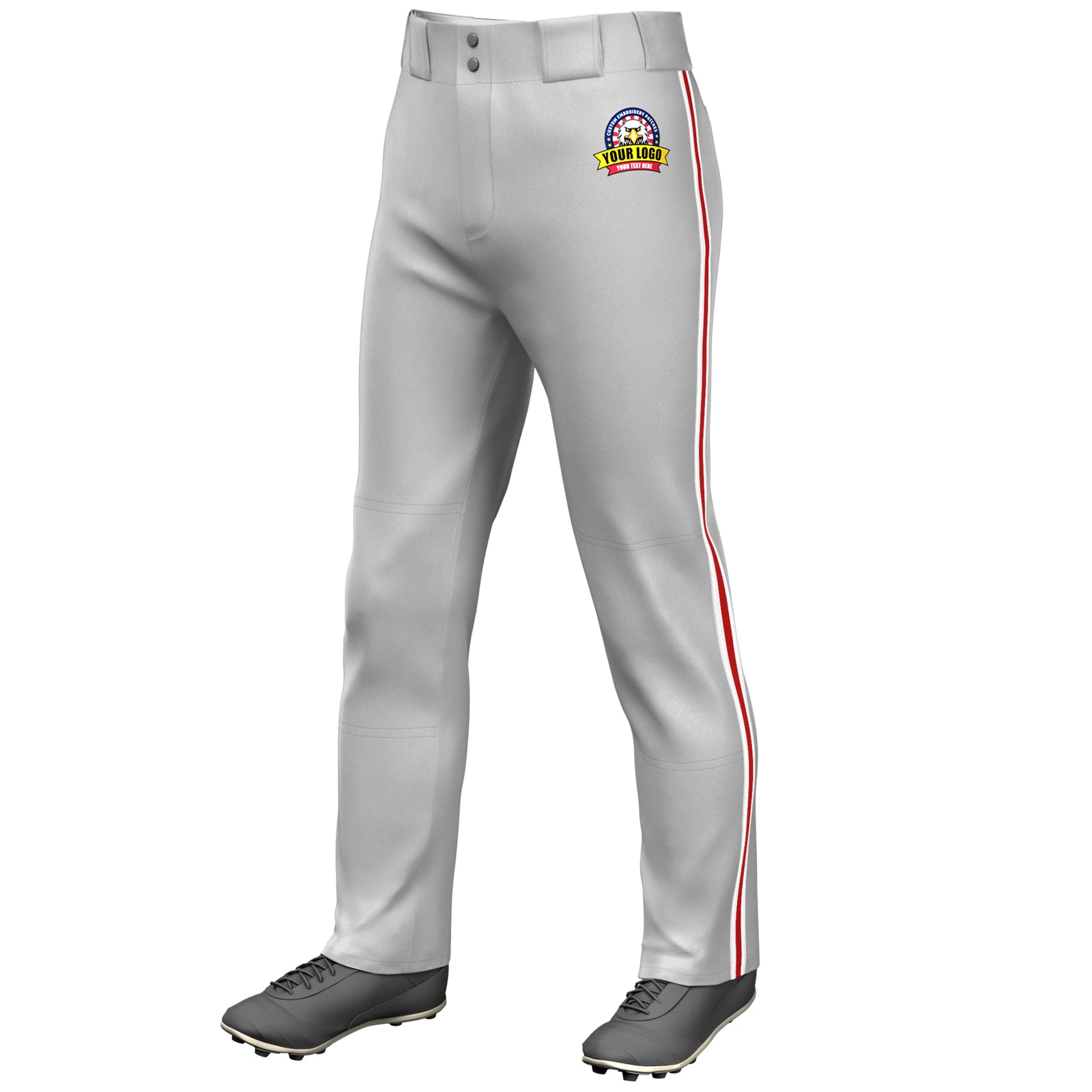 Custom Gray White Red-White Classic Fit Stretch Practice Loose-fit Baseball Pants