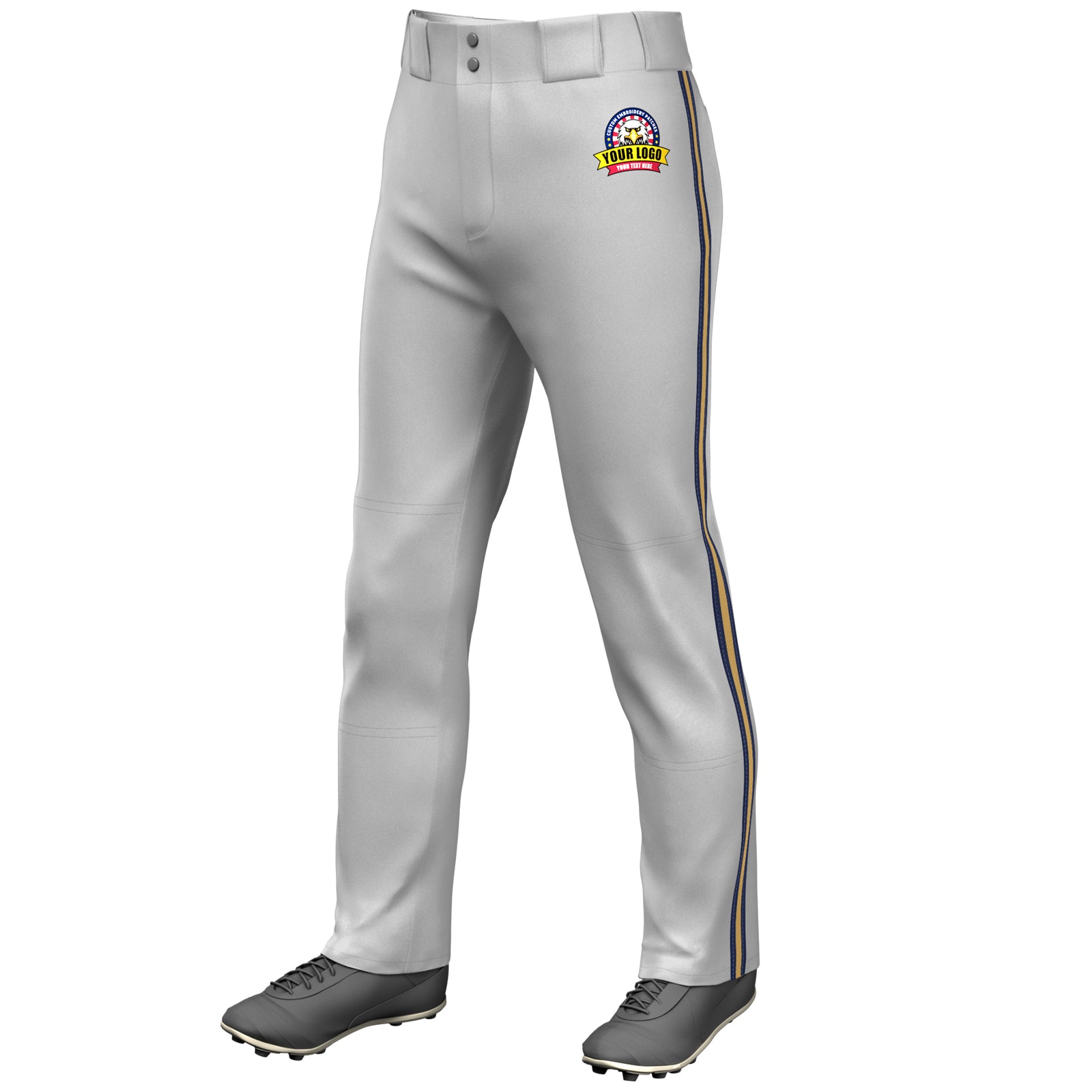 Custom Gray Navy Old Gold-Navy Classic Fit Stretch Practice Loose-fit Baseball Pants