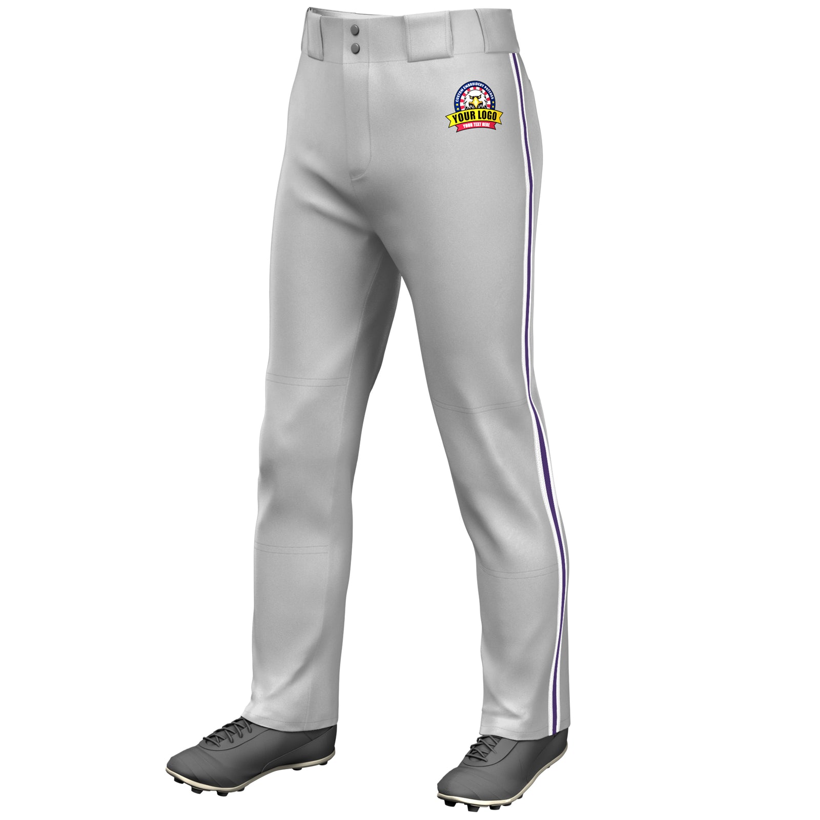 Custom Gray White Purple-White Classic Fit Stretch Practice Loose-fit Baseball Pants