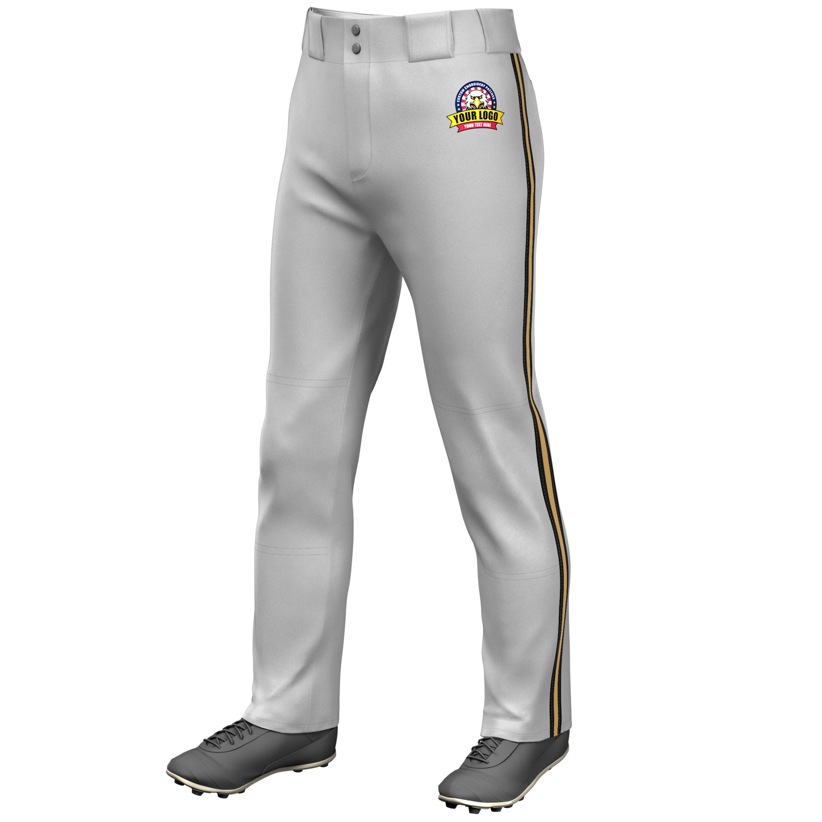 Custom Gray Black Old Gold-Black Classic Fit Stretch Practice Loose-fit Baseball Pants