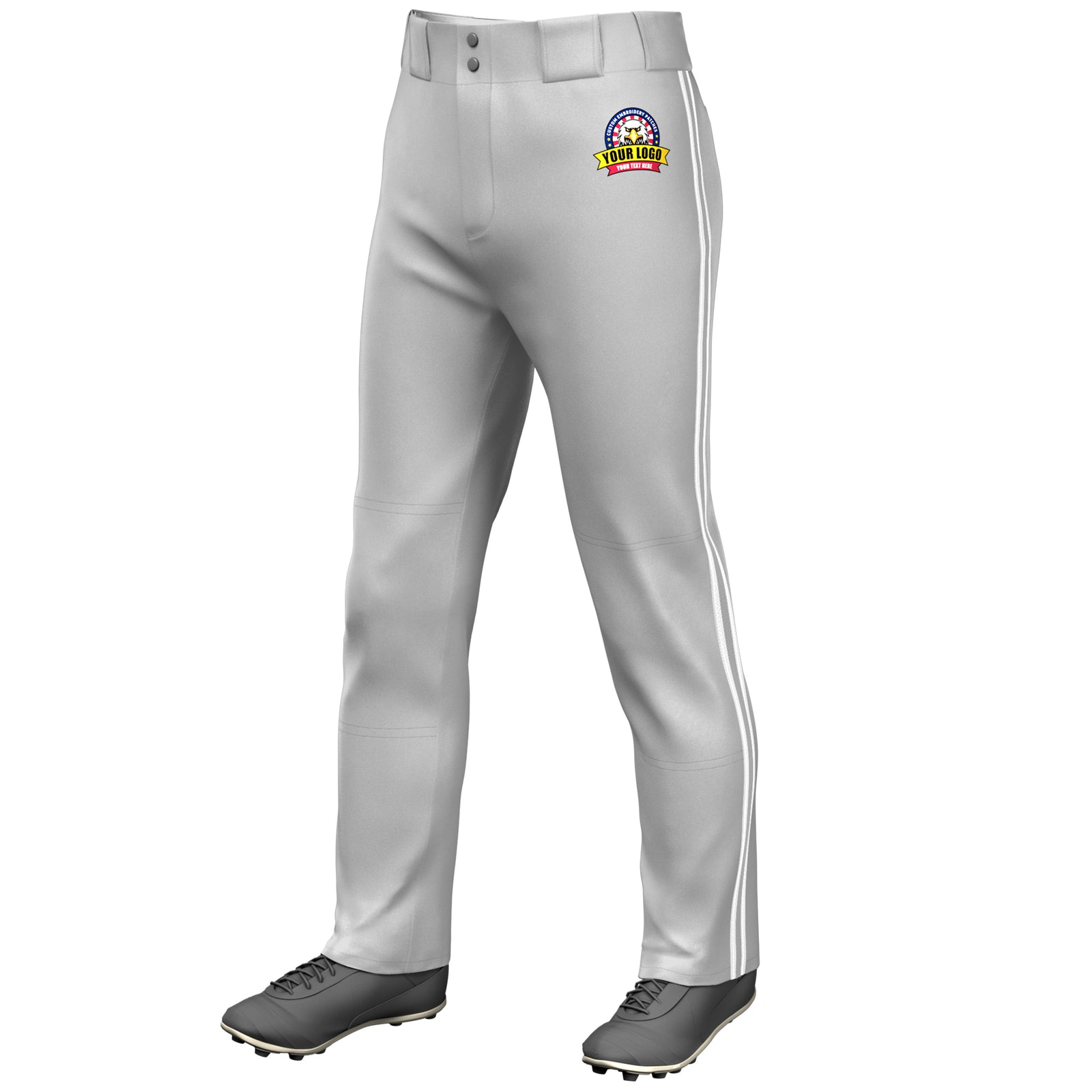 Custom Gray White Gray-White Classic Fit Stretch Practice Loose-fit Baseball Pants