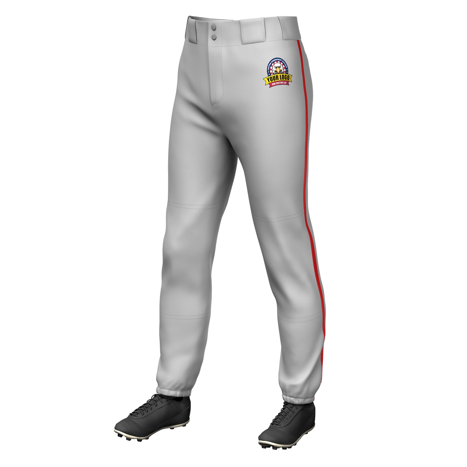 Custom Gray Red Classic Fit Stretch Practice Pull-up Baseball Pants