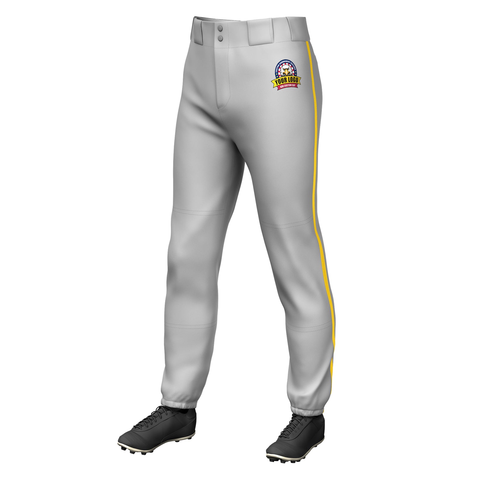 Custom Gray Gold Classic Fit Stretch Practice Pull-up Baseball Pants