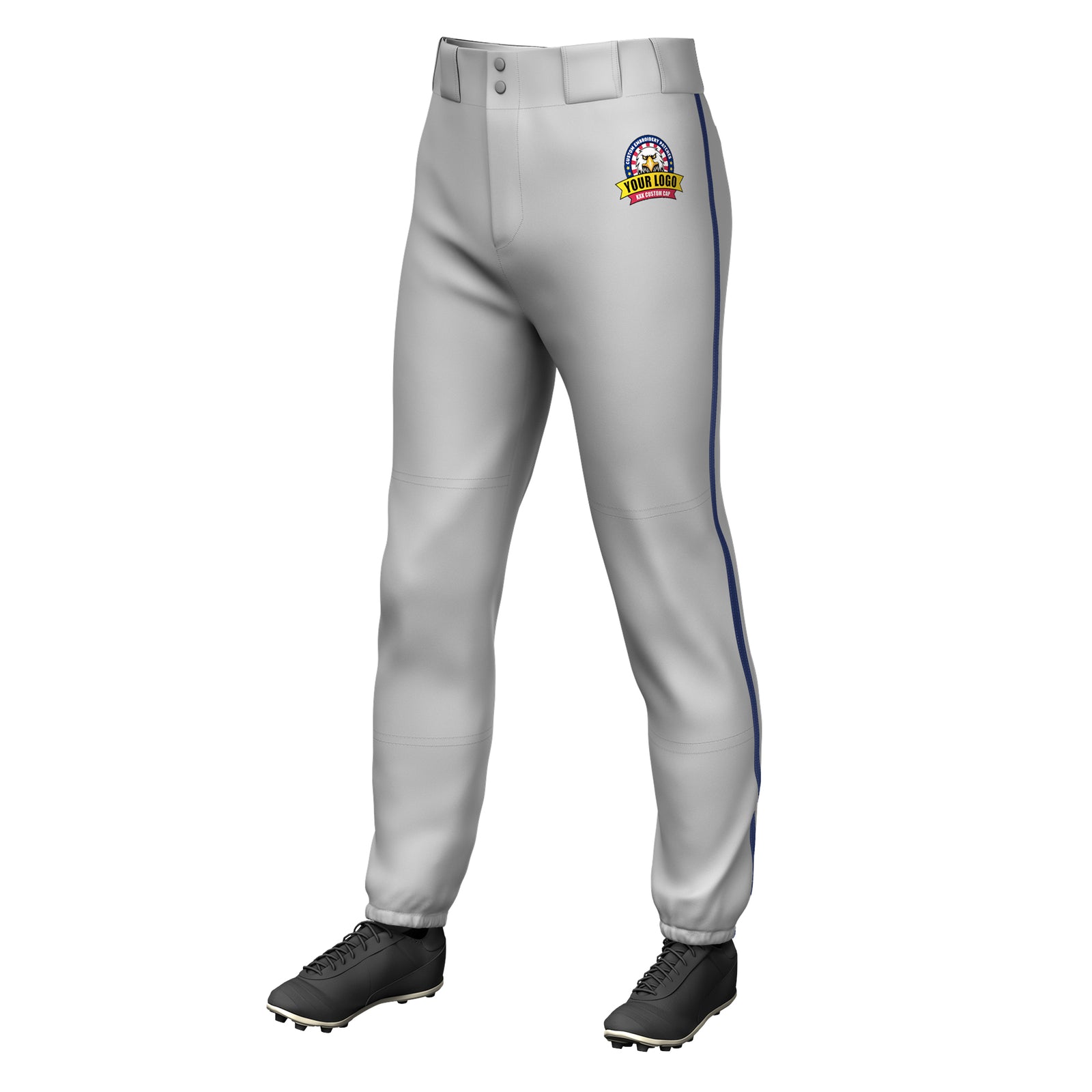 Custom Gray Navy Classic Fit Stretch Practice Pull-up Baseball Pants