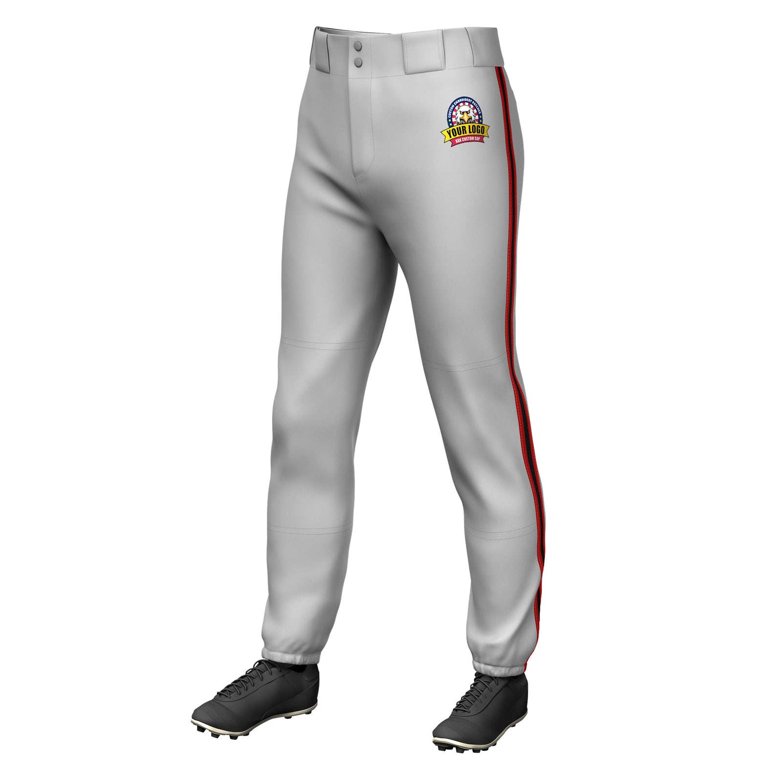 Custom Gray Red Black-Red Classic Fit Stretch Practice Pull-up Baseball Pants