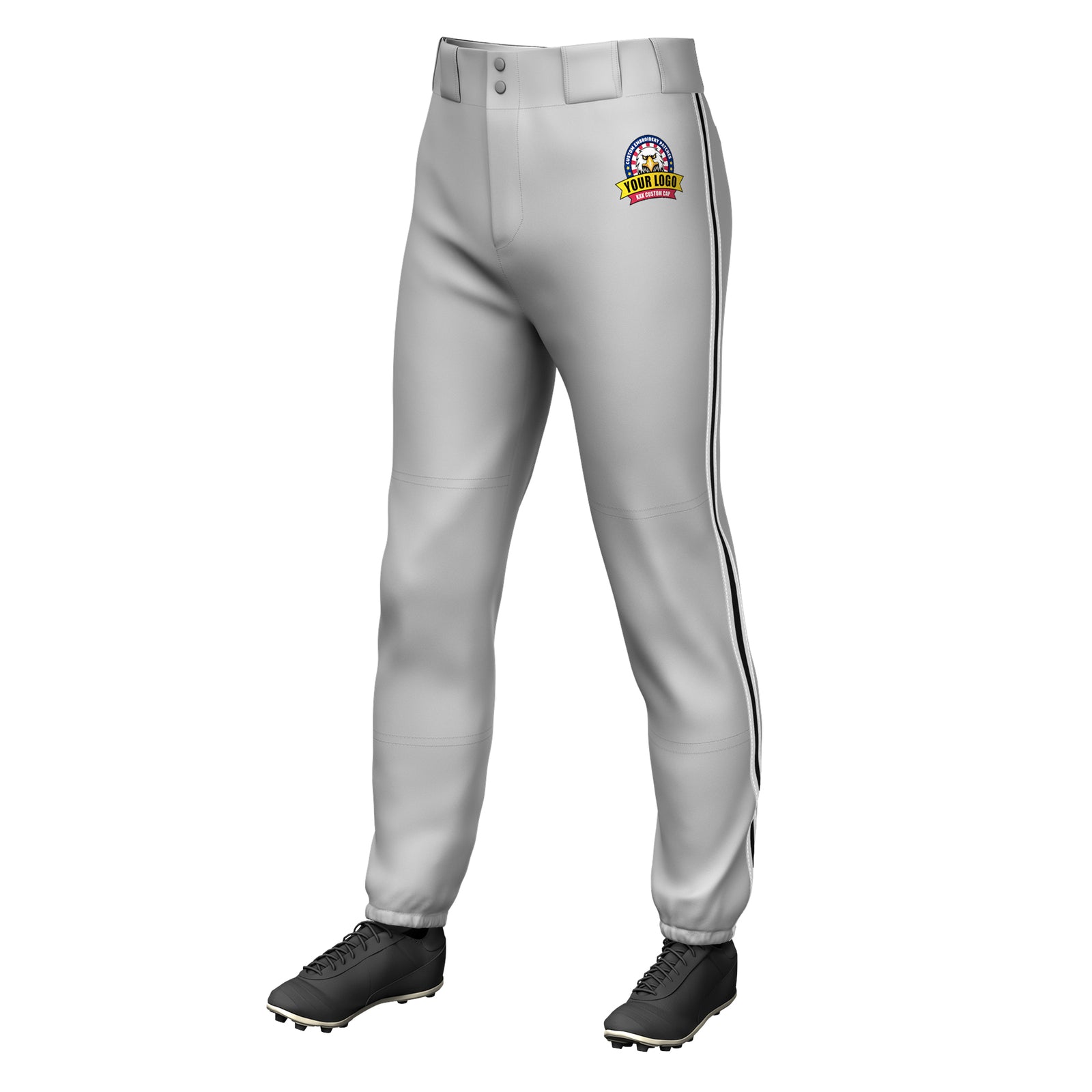 Custom Gray White Black-White Classic Fit Stretch Practice Pull-up Baseball Pants