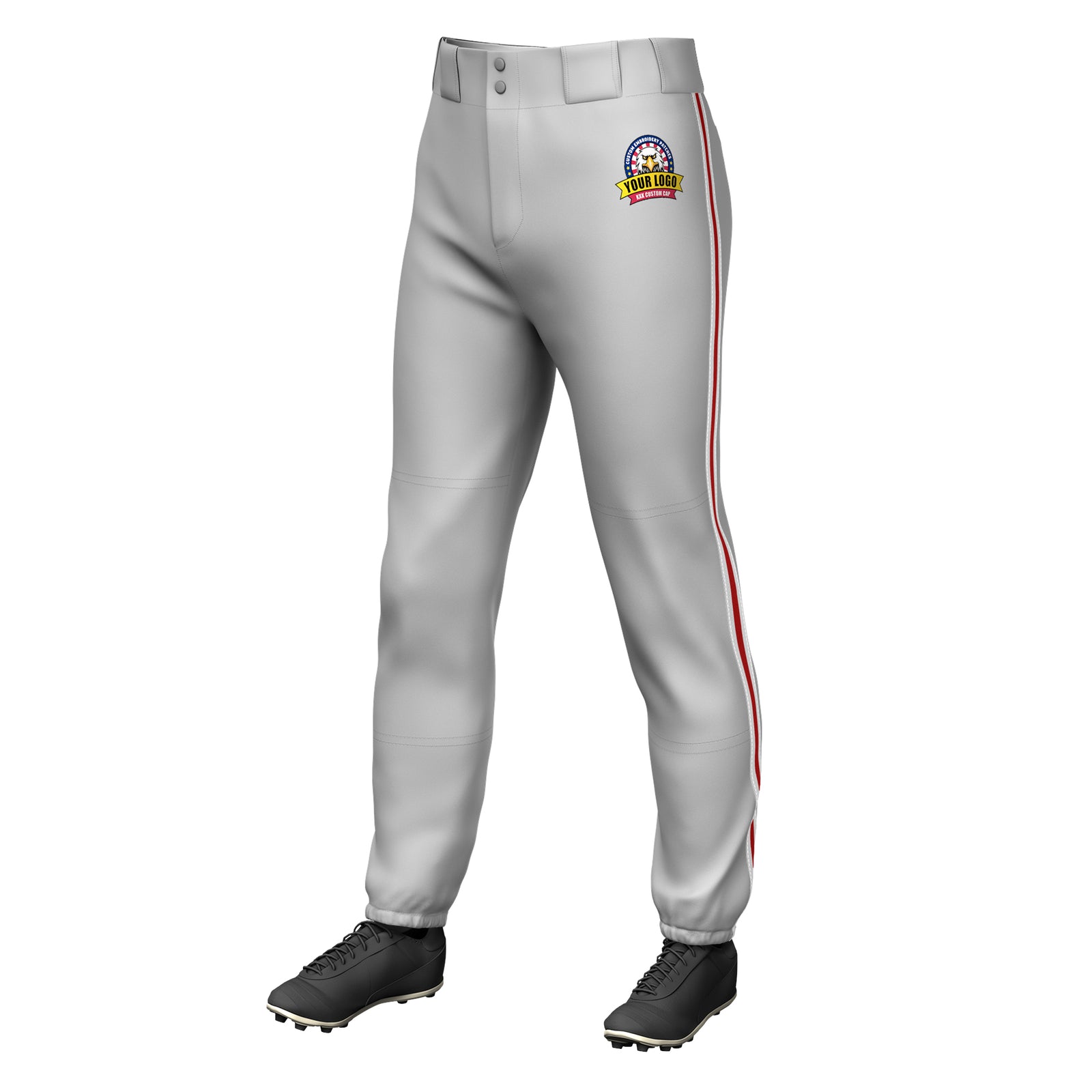 Custom Gray White Red-White Classic Fit Stretch Practice Pull-up Baseball Pants