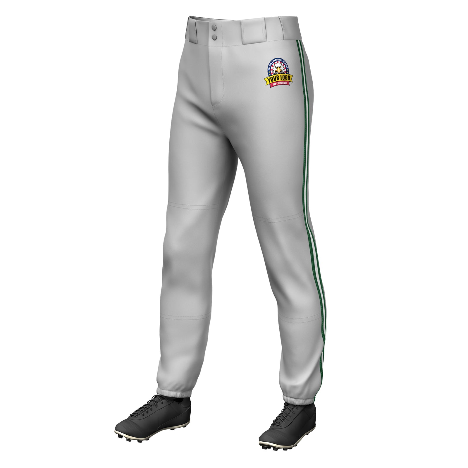 Custom Gray Green White-Green Classic Fit Stretch Practice Pull-up Baseball Pants
