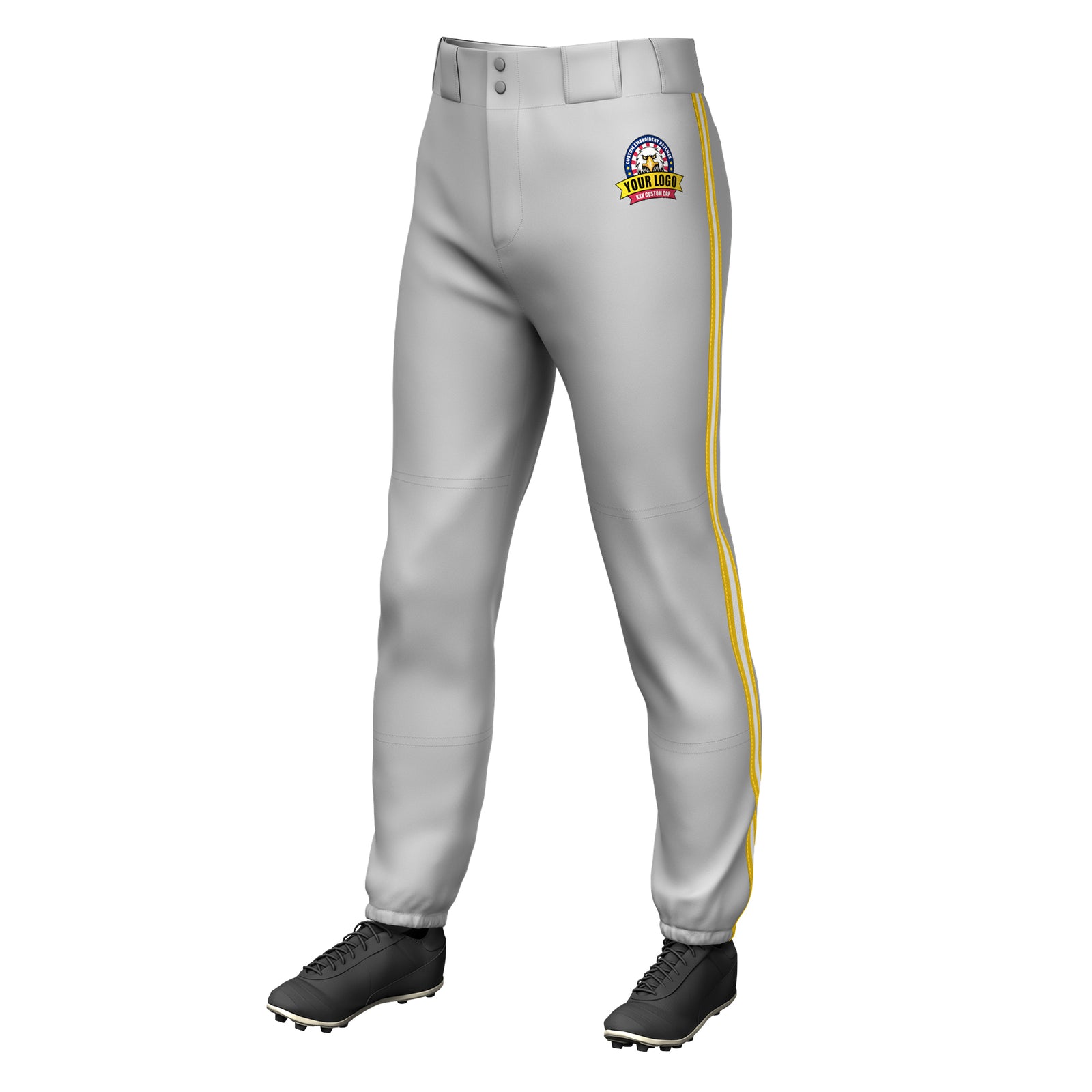 Custom Gray Gold White-Gold Classic Fit Stretch Practice Pull-up Baseball Pants