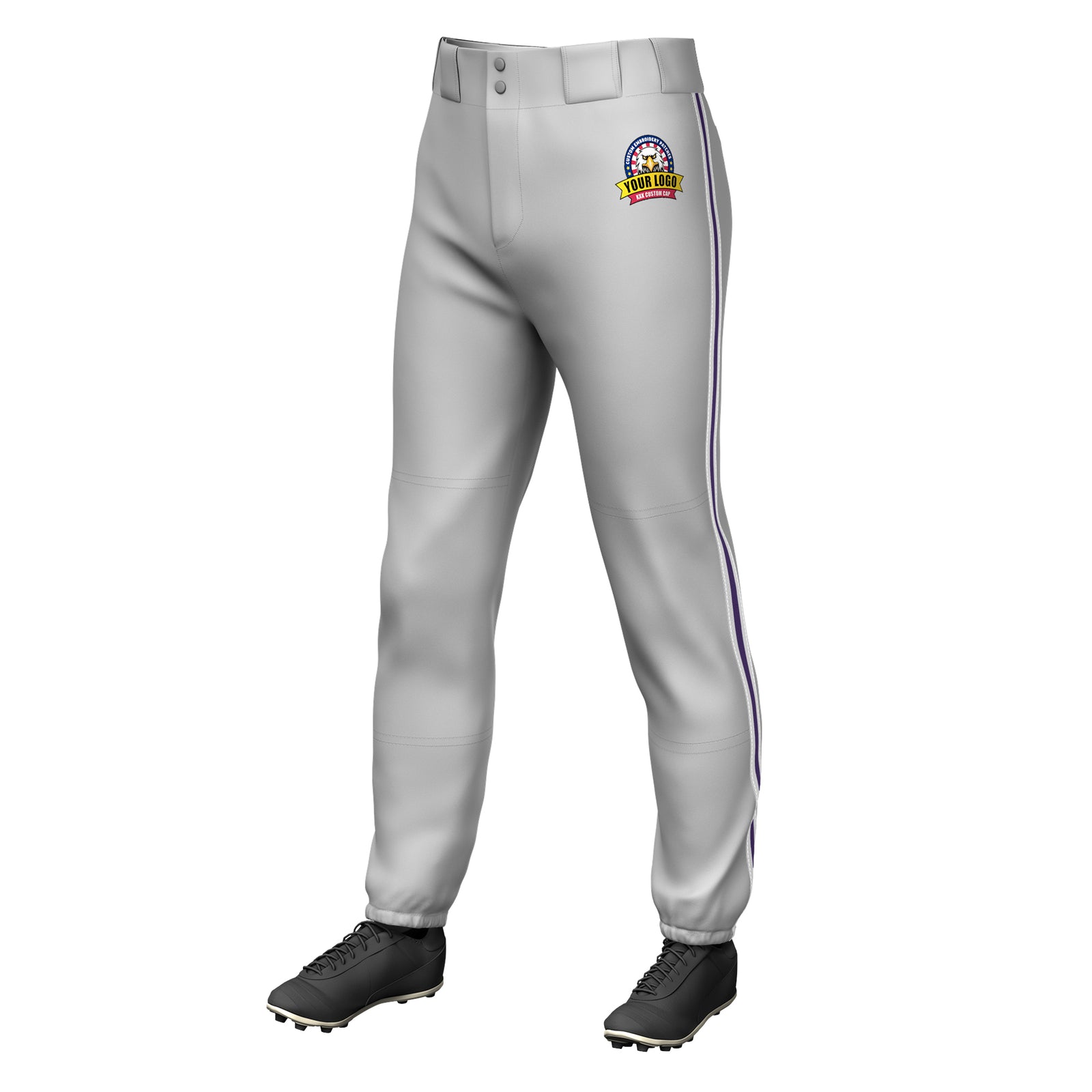 Custom Gray White Purple-White Classic Fit Stretch Practice Pull-up Baseball Pants